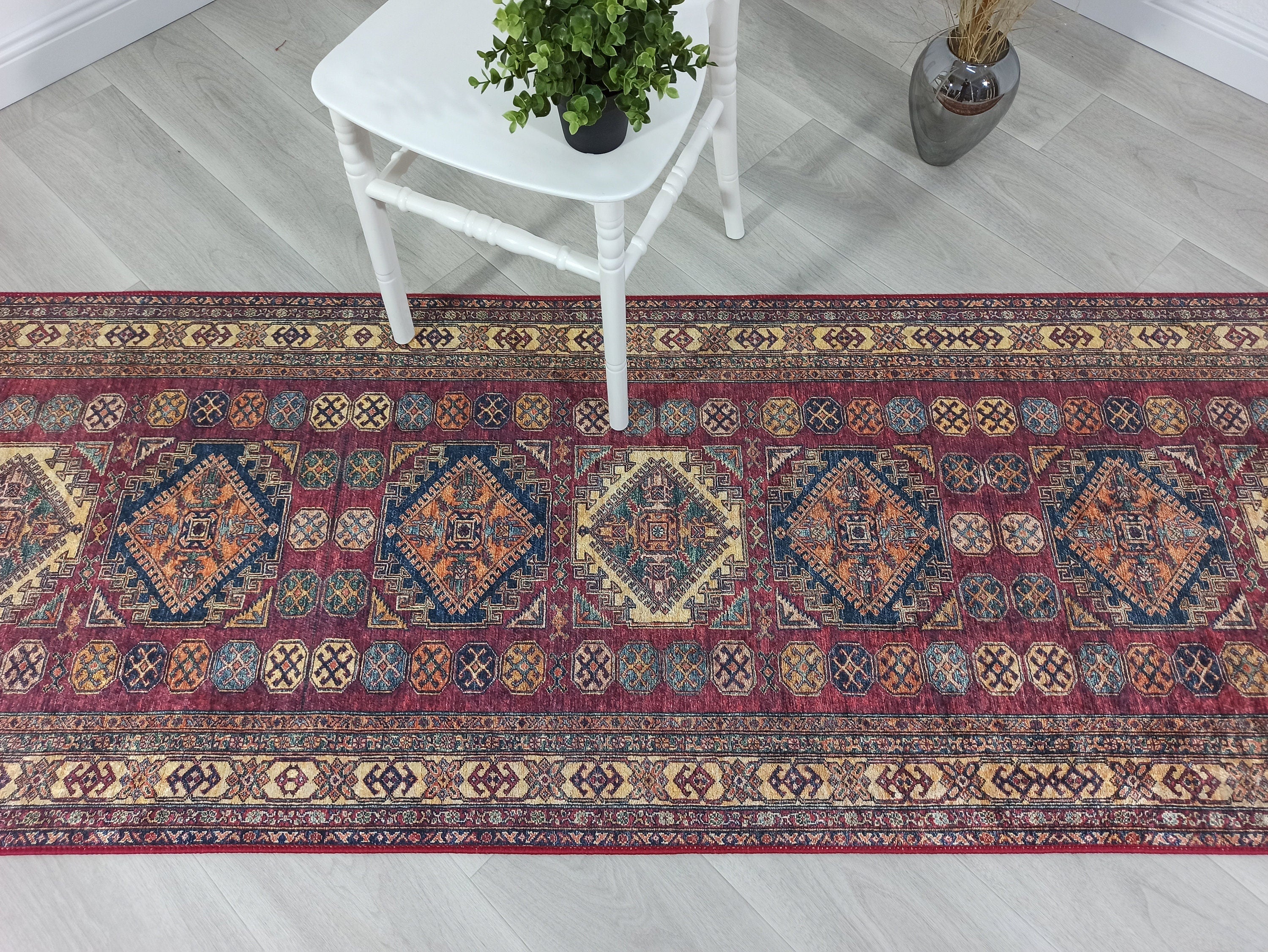 San-Runner Turkish Burgundy Dark Red Runner Rug-Rugs-Fame Rugs-2'x3'ft 60x90cm-fame