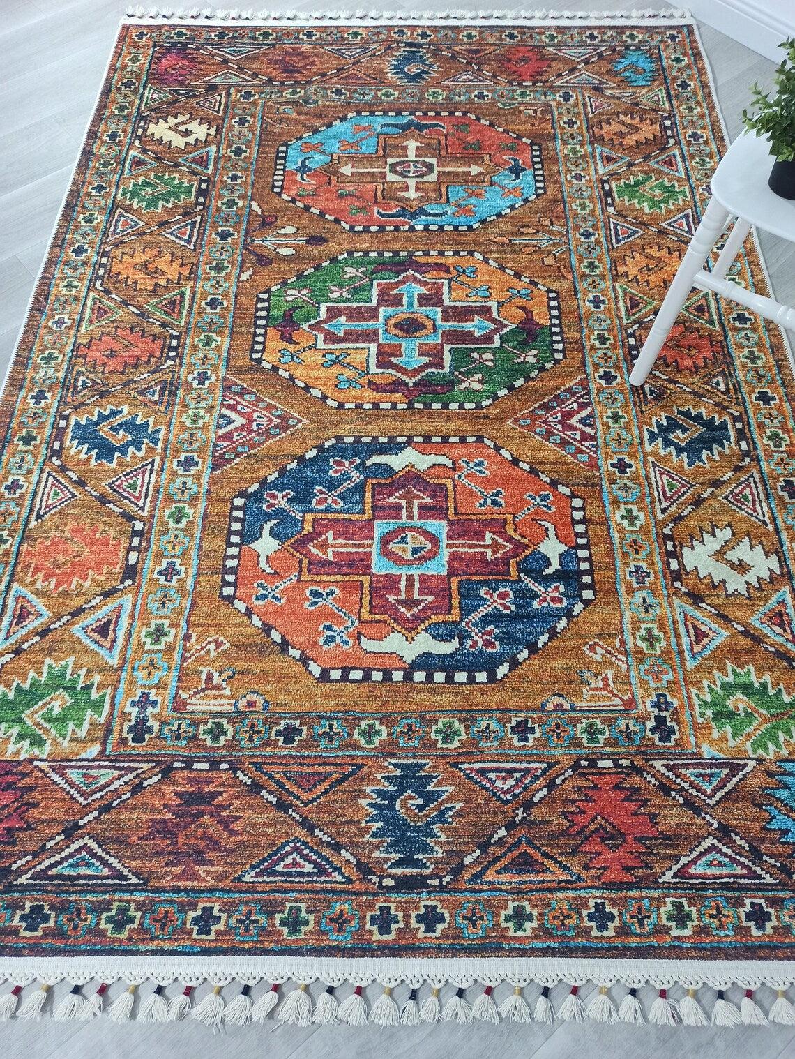 Sanae Rug Turkish Geometric Multi Color Rug-Rugs-Fame Rugs-2'x3'ft 60x90cm-without fringe-fame