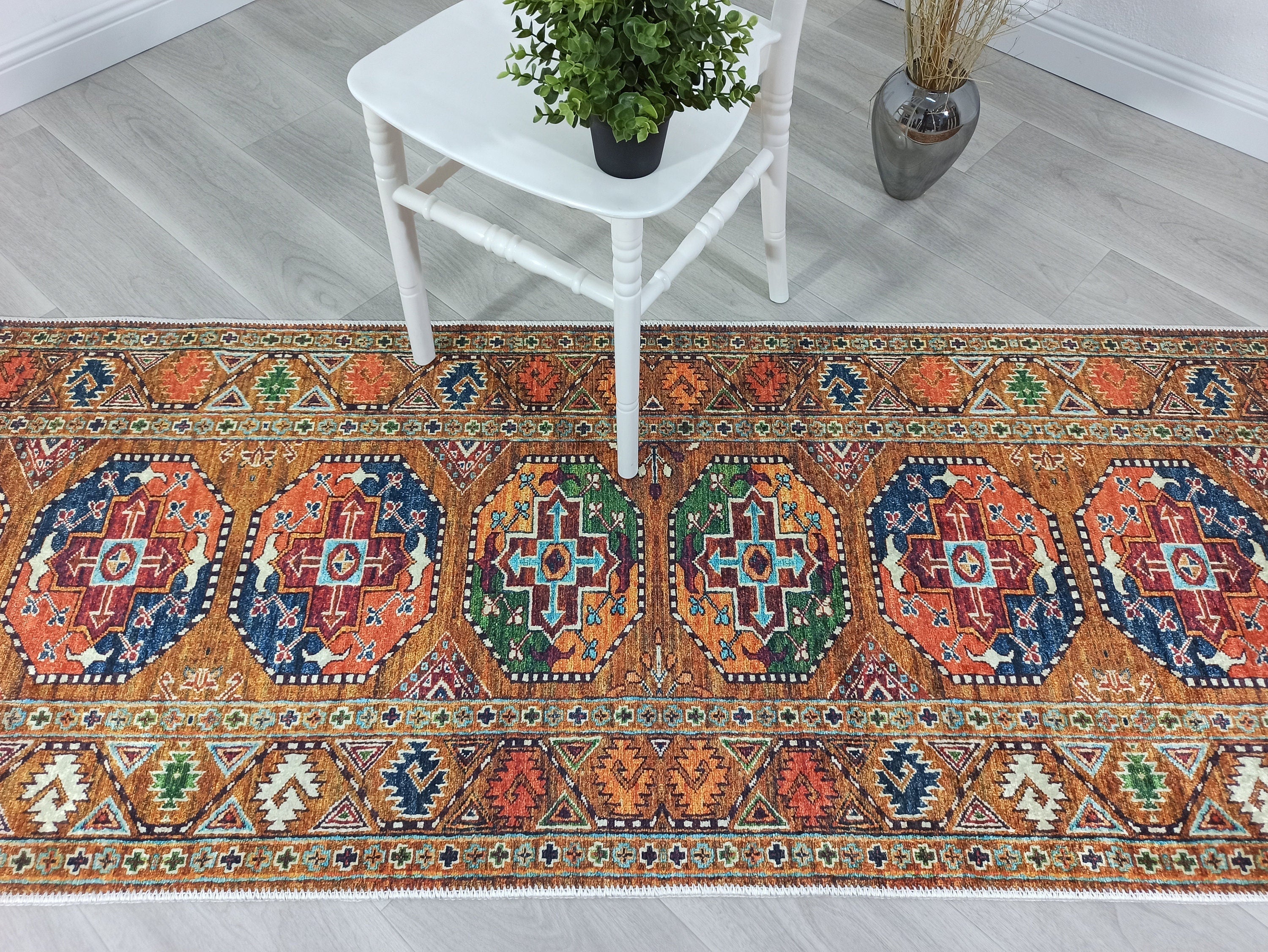 Sanae Rug Turkish Geometric Multi Color Rug-Rugs-Fame Rugs-2'x3'ft 60x90cm-without fringe-fame