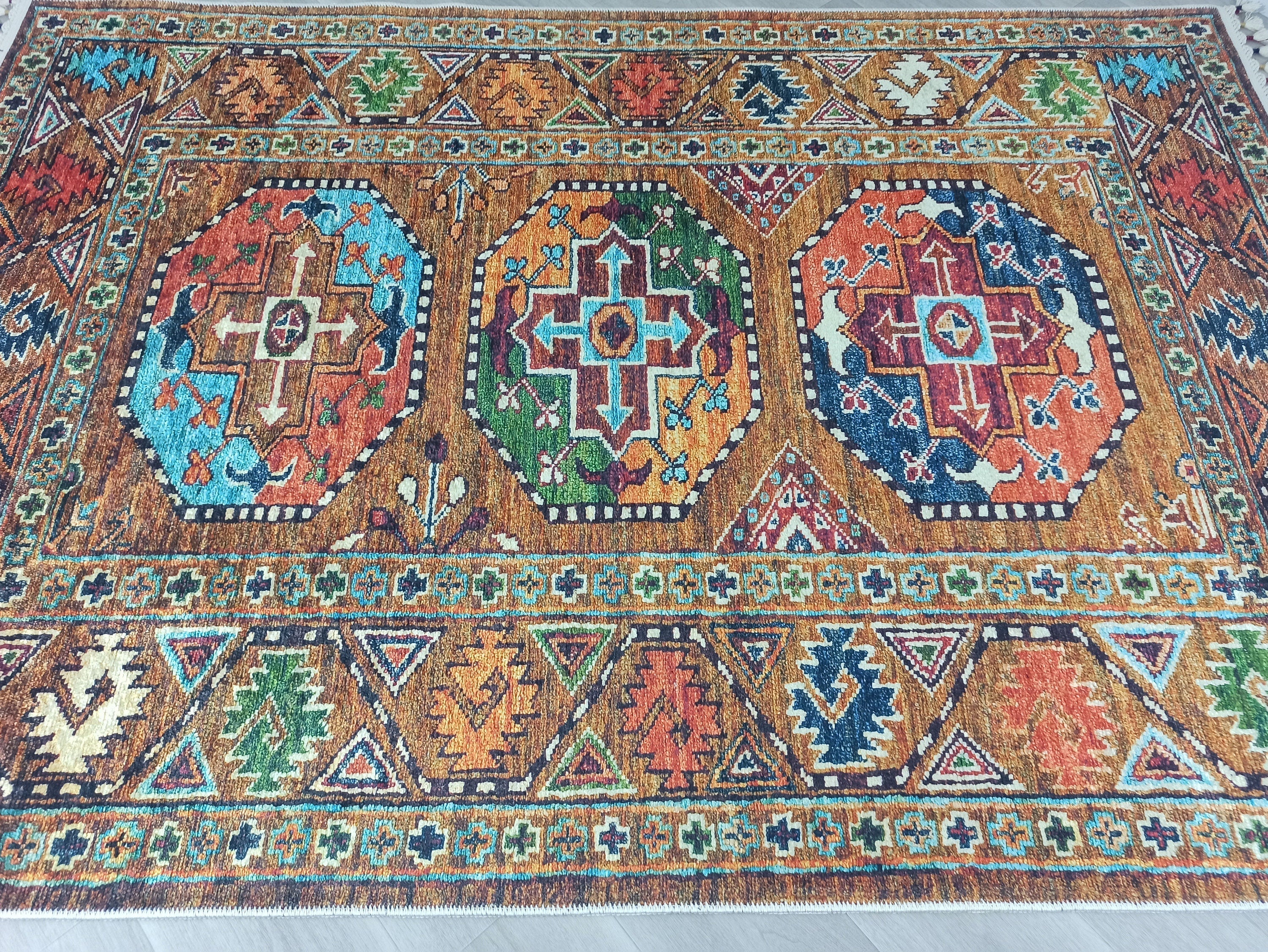 Sanae Rug Turkish Geometric Multi Color Rug-Rugs-Fame Rugs-2'x3'ft 60x90cm-without fringe-fame