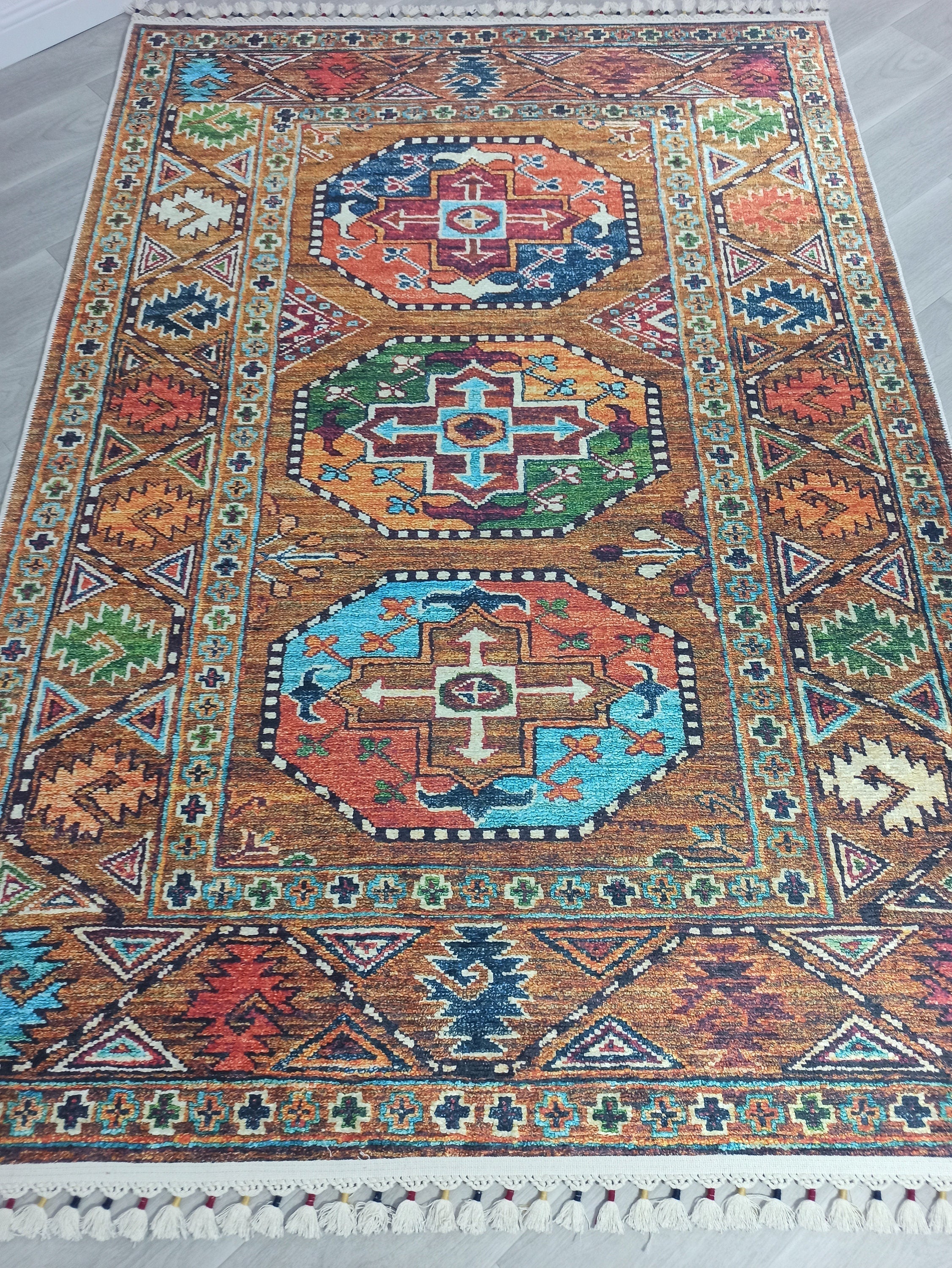 Sanae Rug Turkish Geometric Multi Color Rug-Rugs-Fame Rugs-2'x3'ft 60x90cm-without fringe-fame