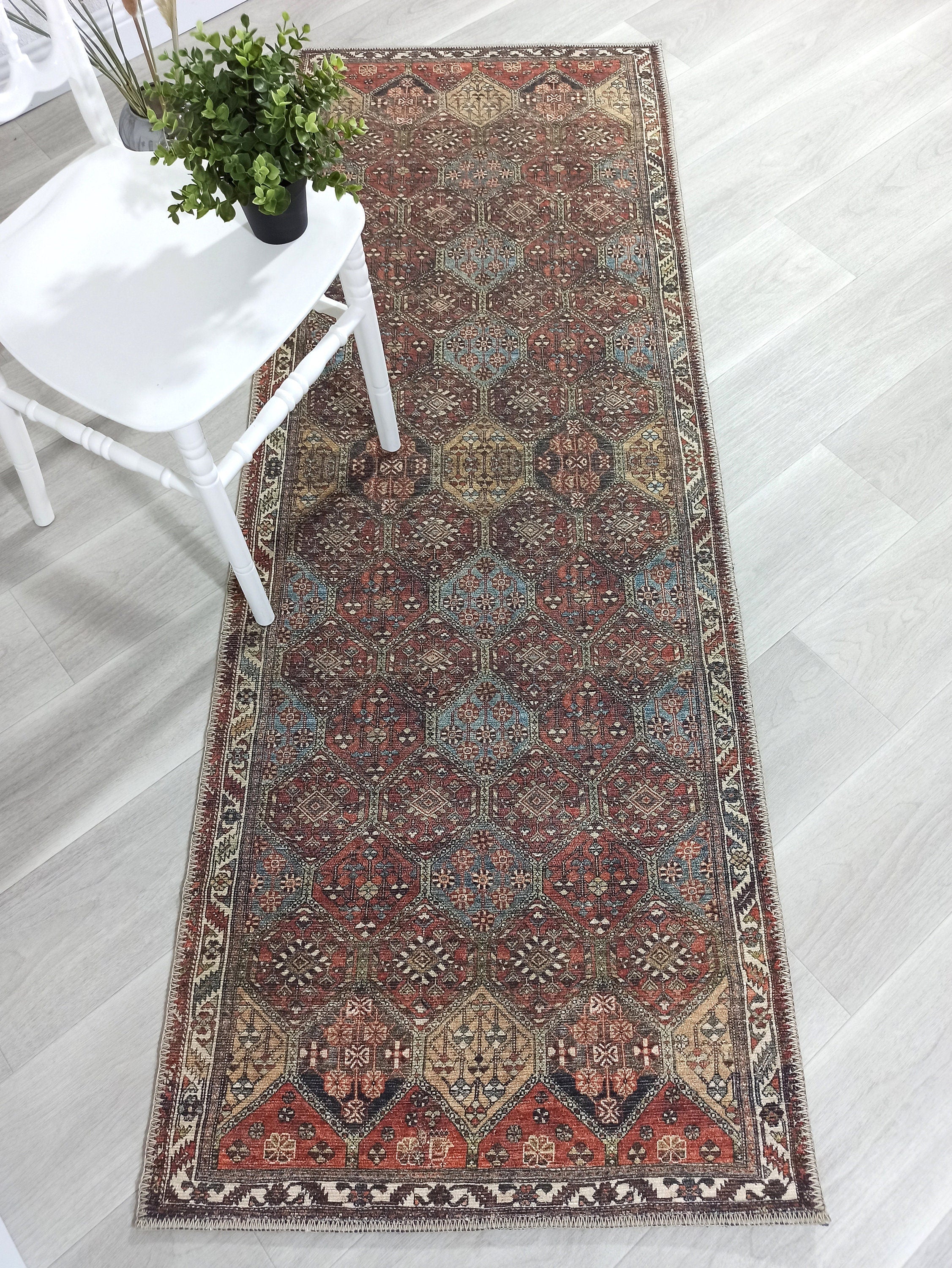 Sema Runner Earth tone Turkish Diamond Runner Rug-Rugs-Fame Rugs-2'x3' ft 60x90 cm-fame