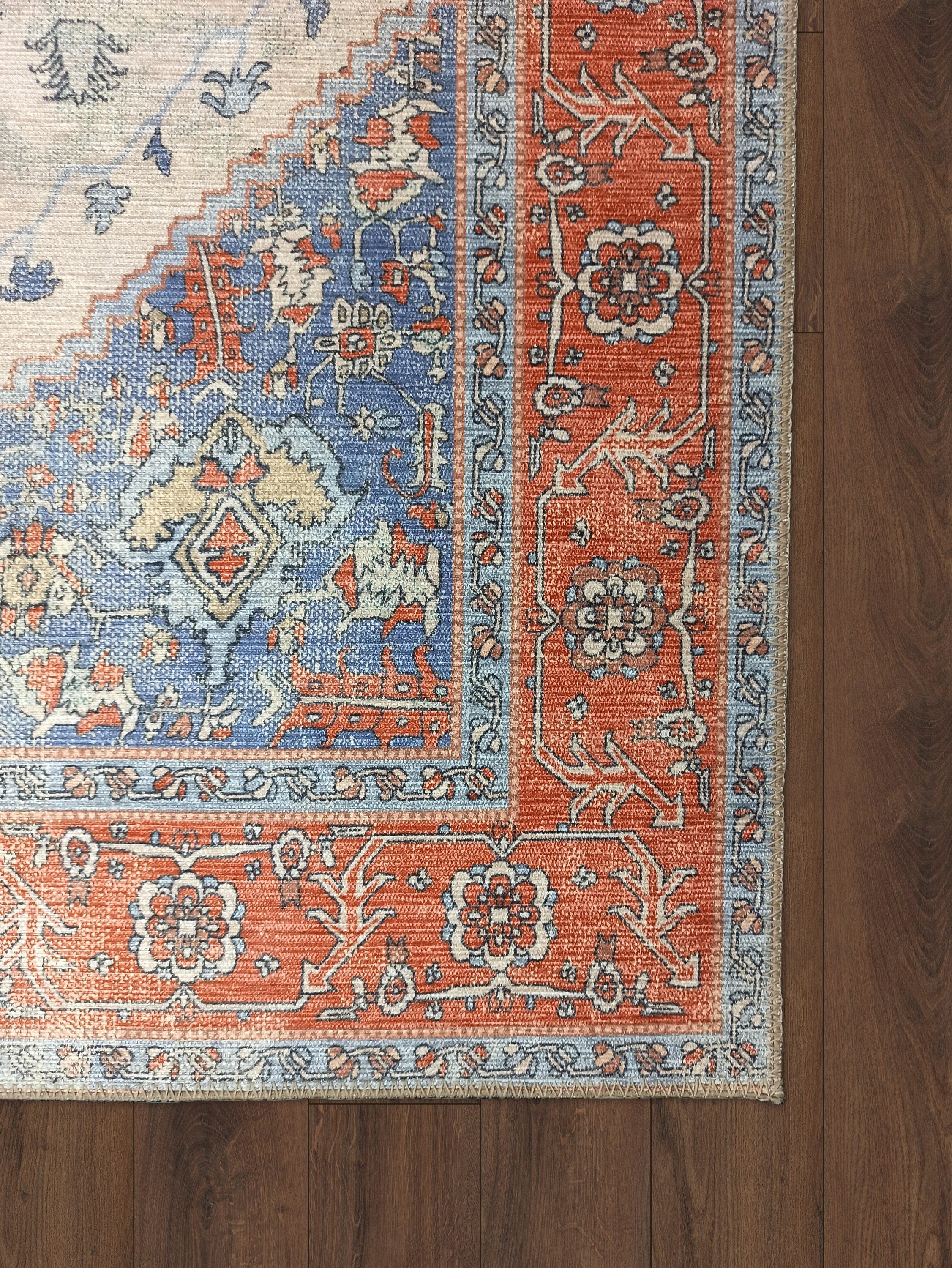 Serapi Antique Persian Rug, Shades of Brunt Orange with a touch of Blue Modern Oriental Vintage Inspired Area Rugs Living room Bedroom Hall-famerugs-2&#39;x3&#39; ft 60x90cm-fame