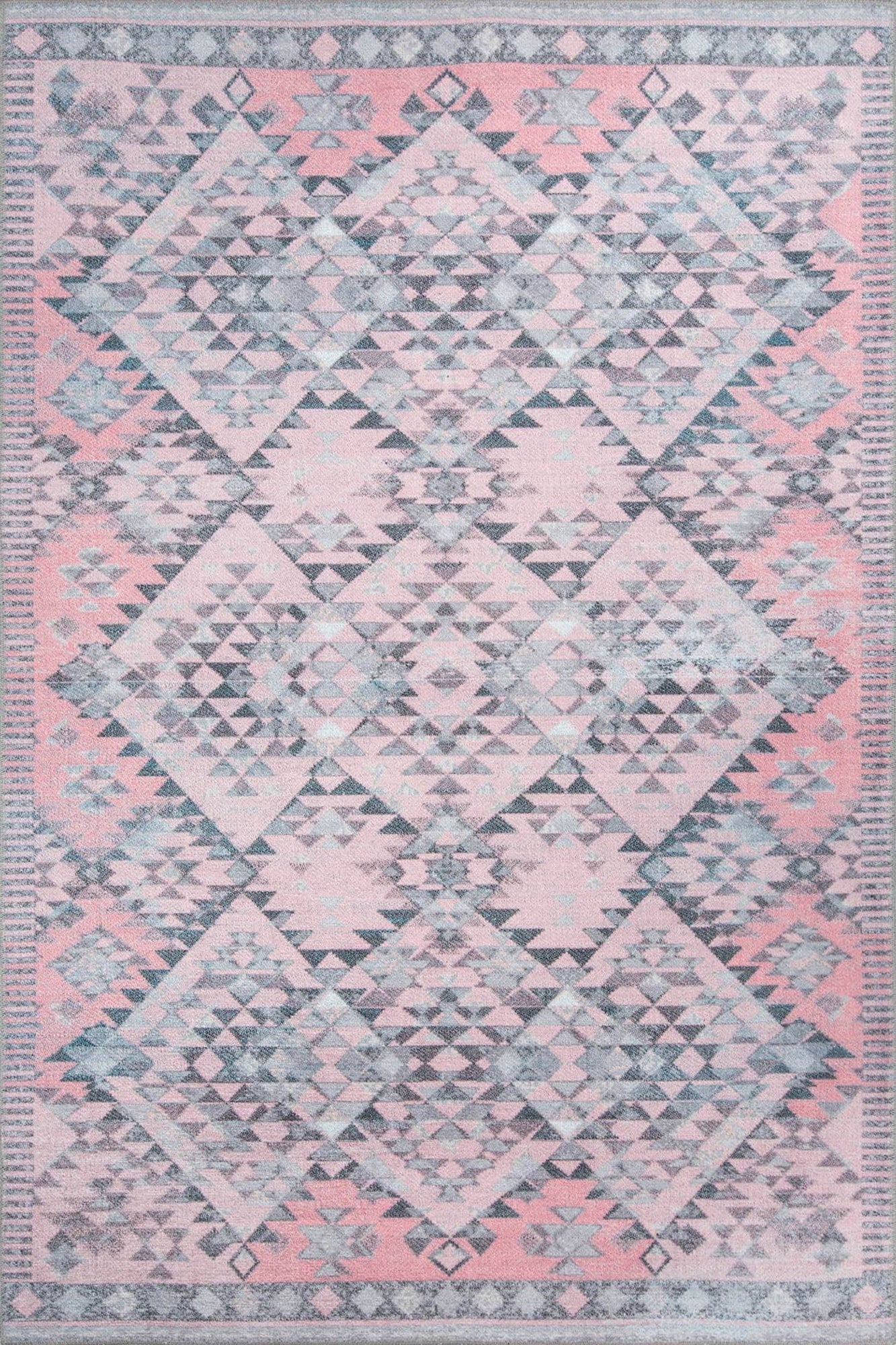 Siera Kilim Pink Pastel Light Gray Distressed Rug-Rugs-Fame Rugs-2'x3' ft 60x90 cm-fame