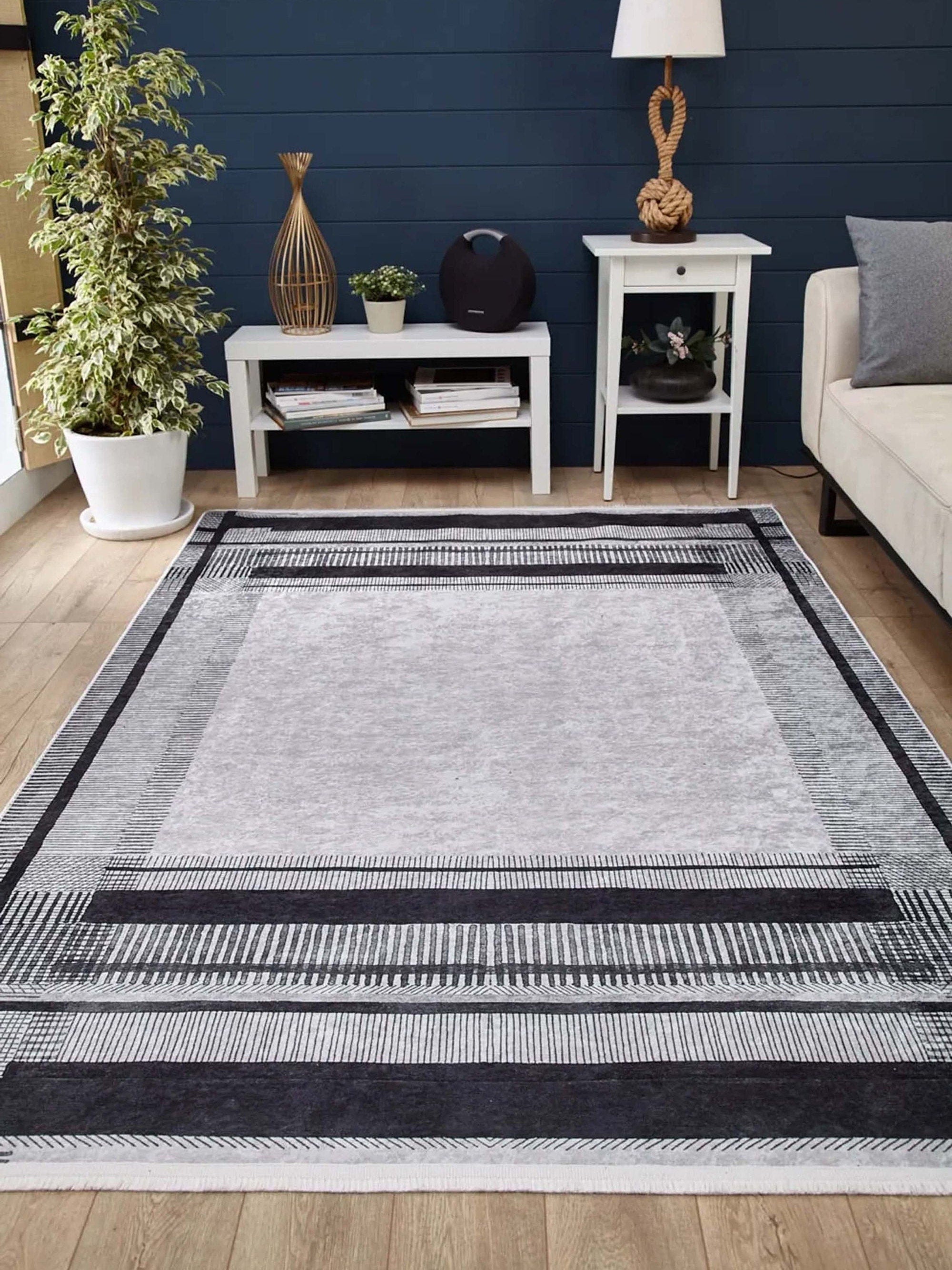 Solla Solid Beige Gray Rug Striped Border Rug-Fame Rugs-2'x3'ft 60x90cm-Beige-fame