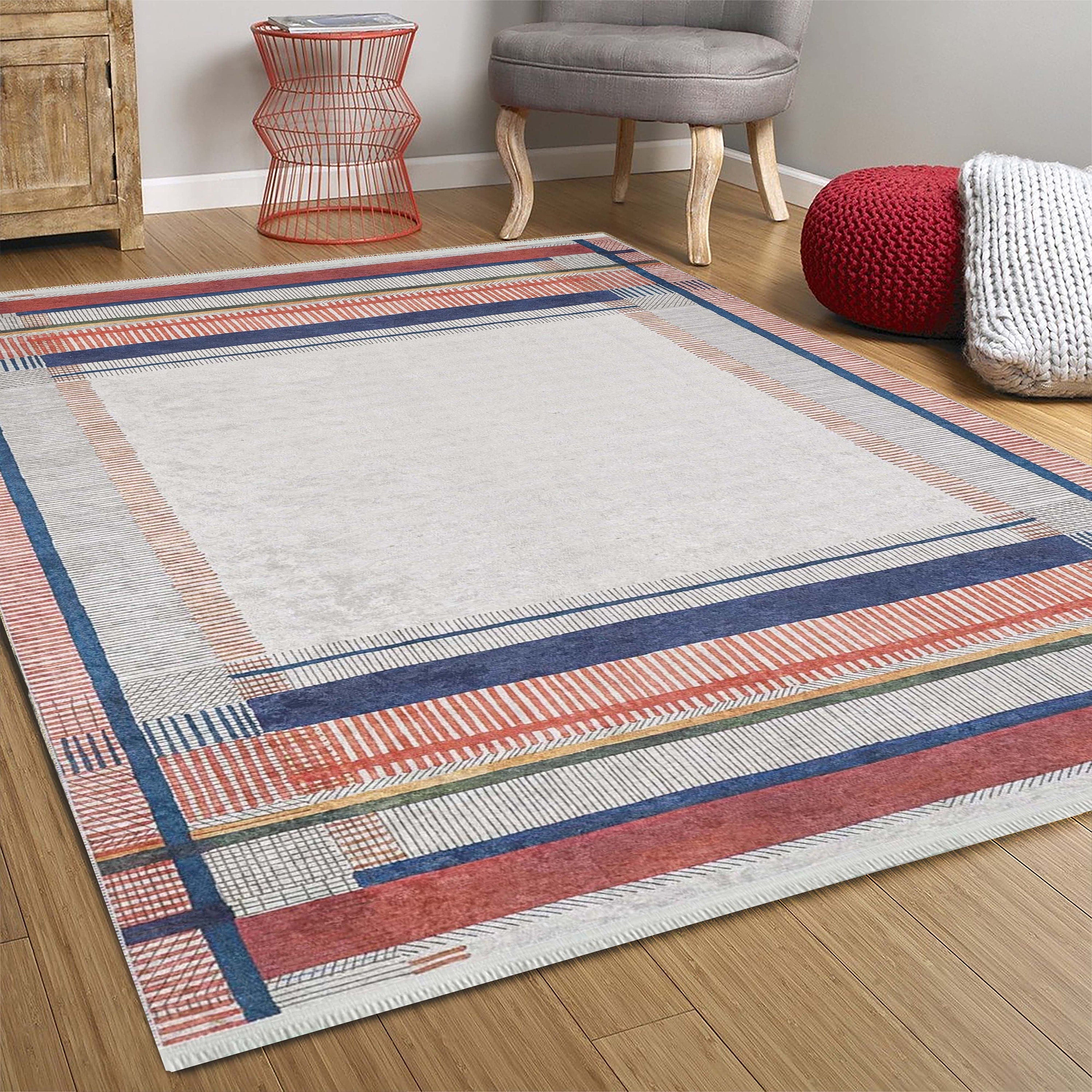 Solla Solid Beige Gray Rug Striped Border Rug-Fame Rugs-2'x3'ft 60x90cm-Beige-fame