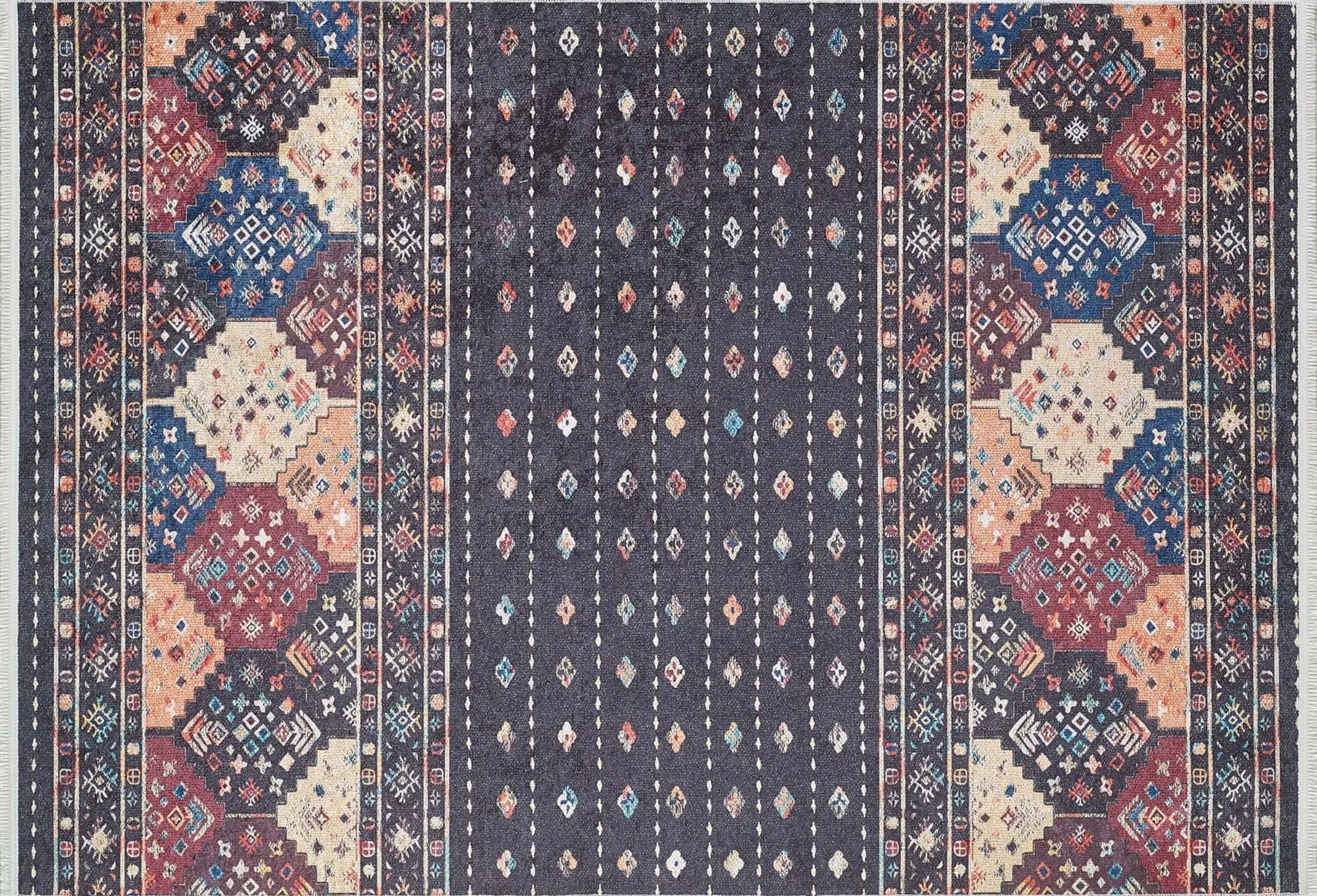 Suma Turkish Bohemian Black Rug-Fame Rugs-2'x3'ft 60x90cm-fame