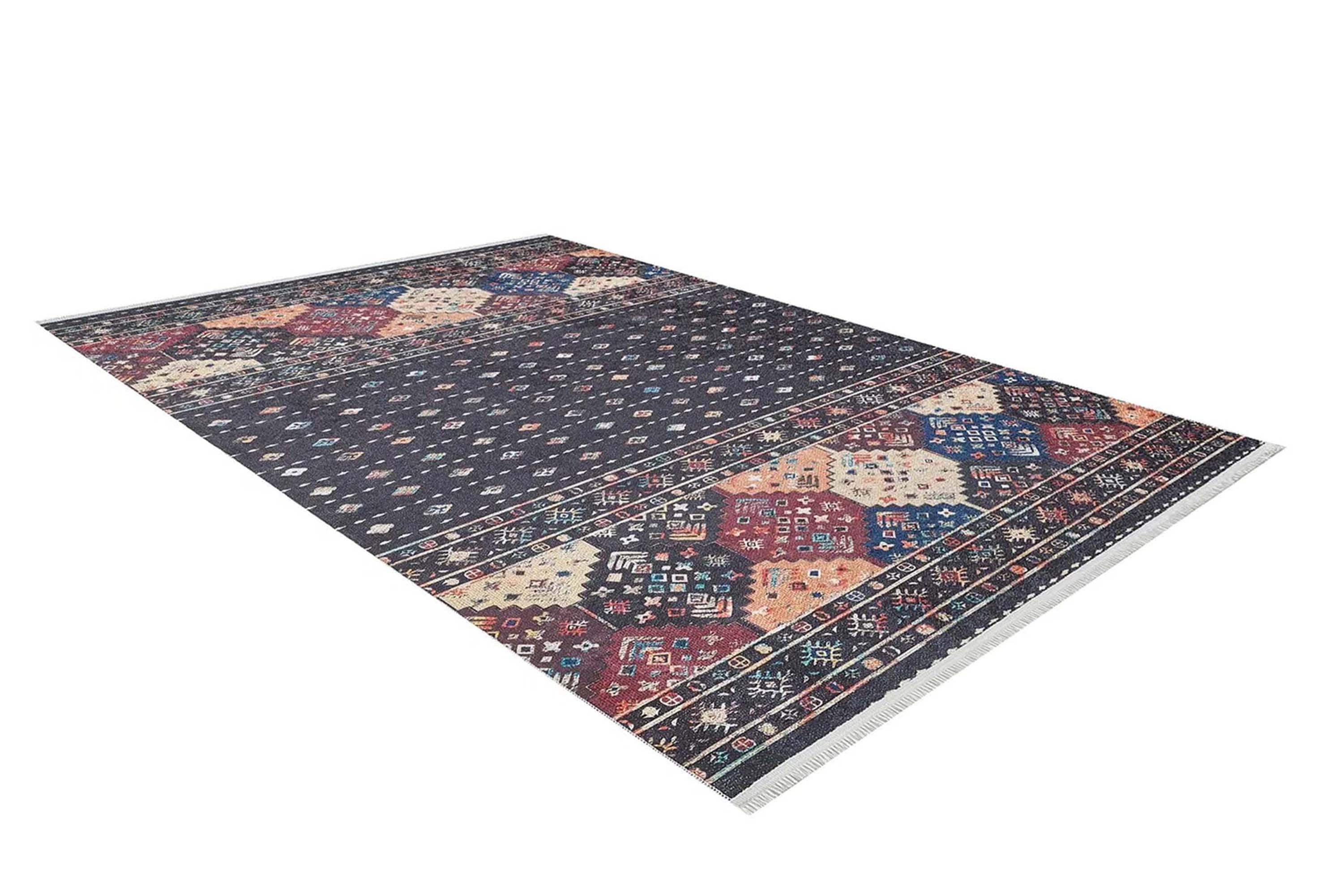 Suma Turkish Bohemian Black Rug-Fame Rugs-2'x3'ft 60x90cm-fame