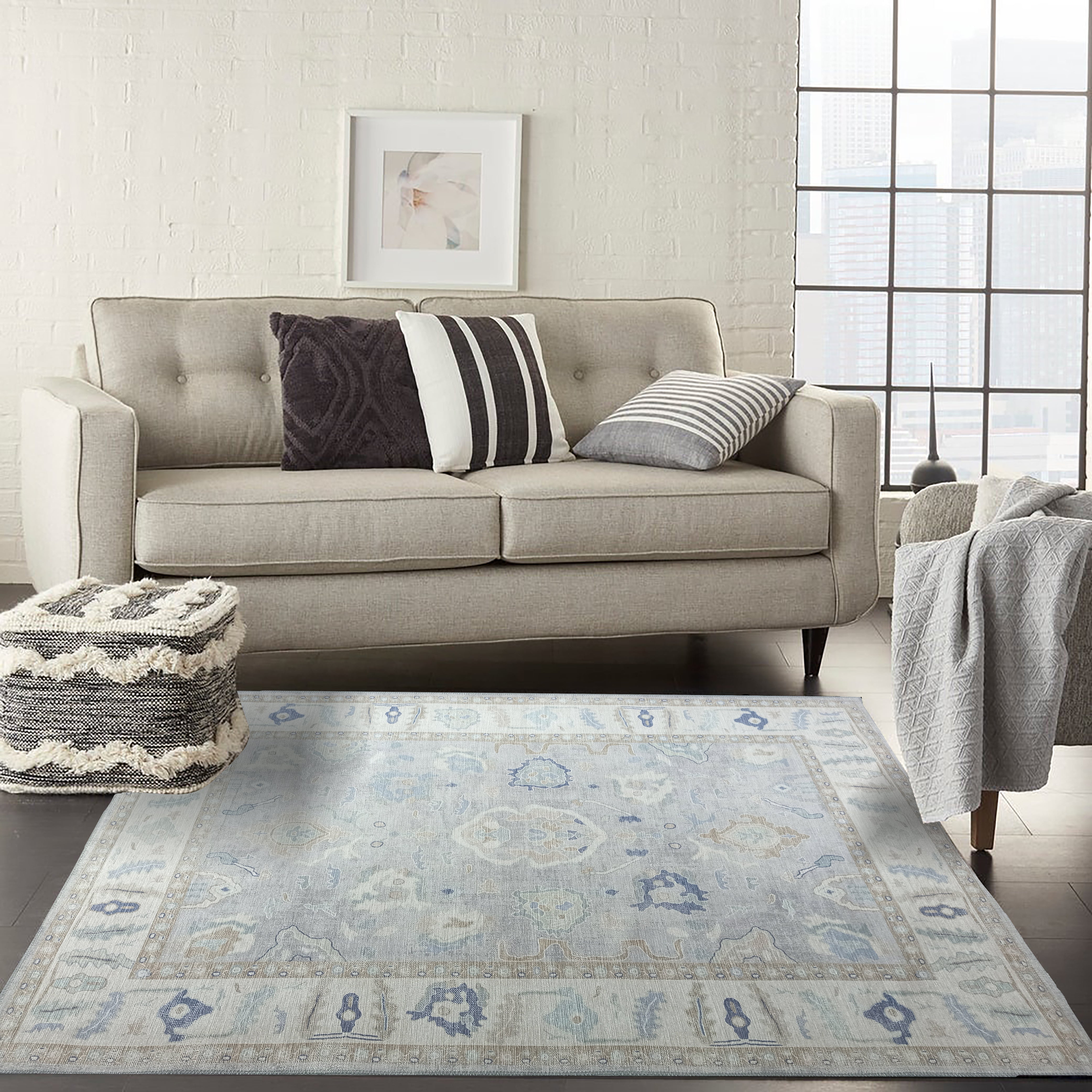 Sylvie Gray Blue Pastel Modern Oushak Rug-famerugs-2&#39;x3&#39; ft 60x90cm-fame