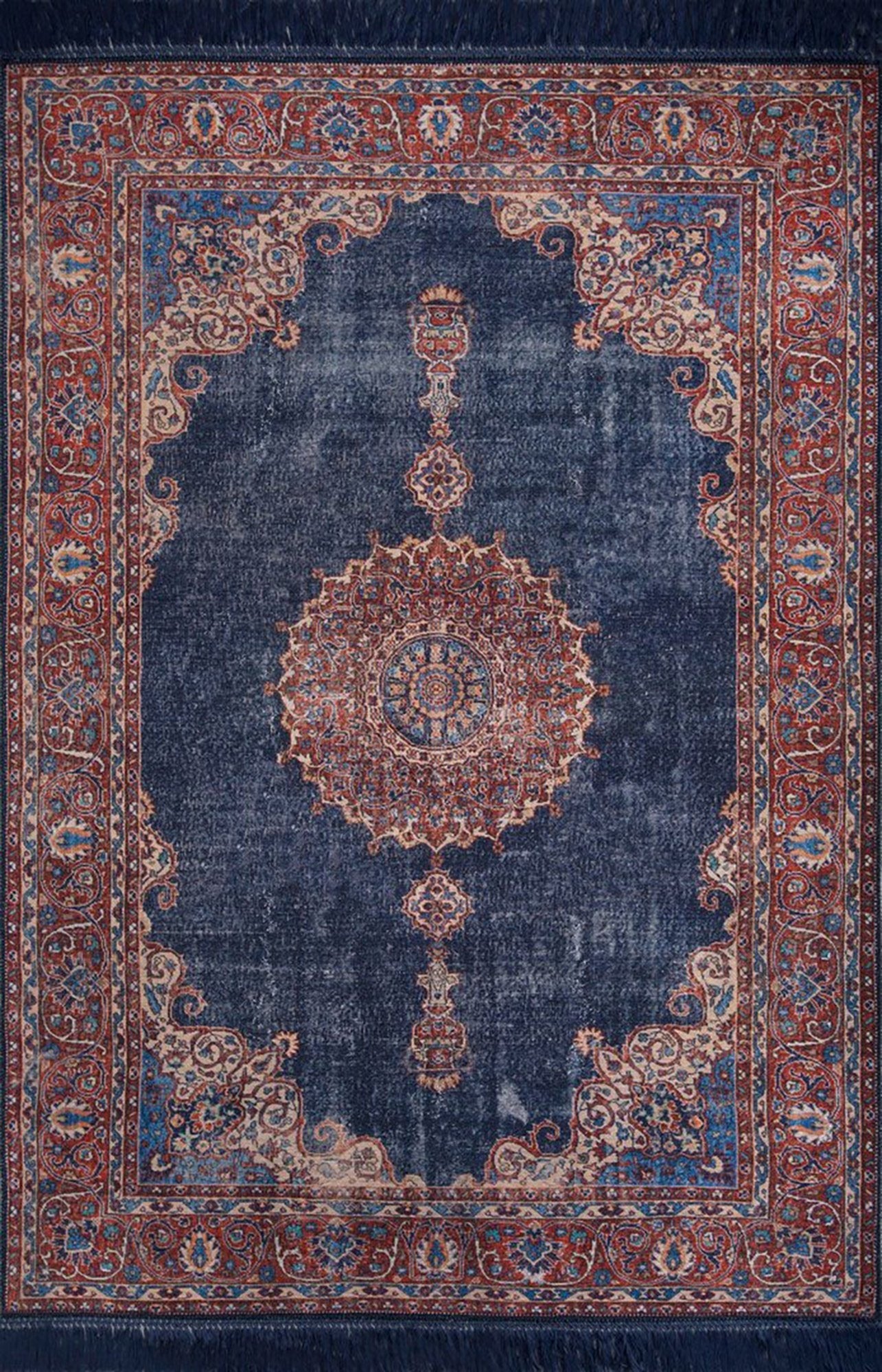 Tabri Rug Oriental Navy Blue Red Rug-Rugs-Fame Rugs-2'x3' ft 60x90 cm-fame