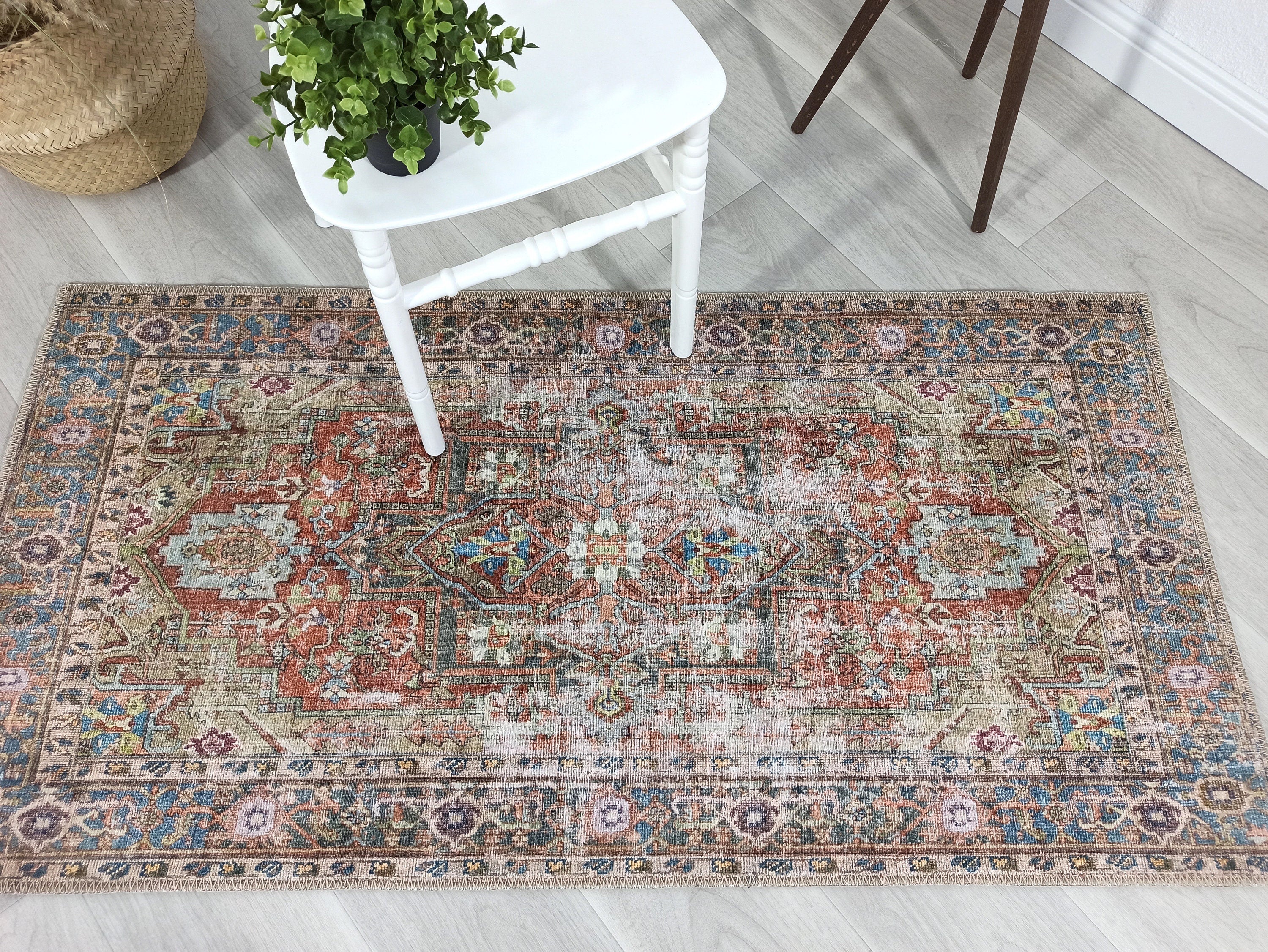 Taya Rug Traditional Earth tone Terracotta Floral Rug-Rugs-Fame Rugs-2'x3' ft 60x90 cm-fame