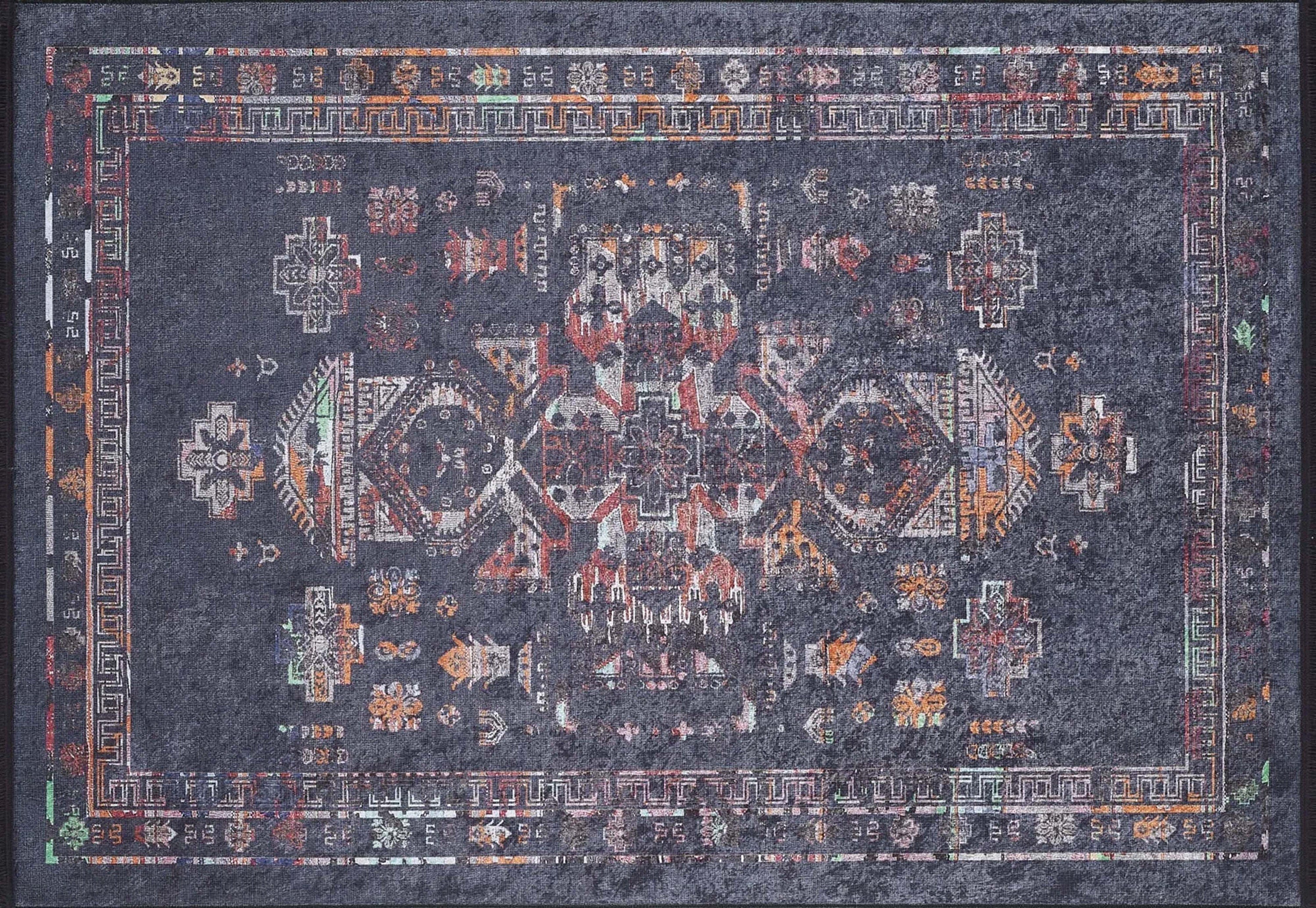 Tiara Turkish Ethnic Black Dark Gray Rug-Fame Rugs-2'x3'ft 60x90cm-fame