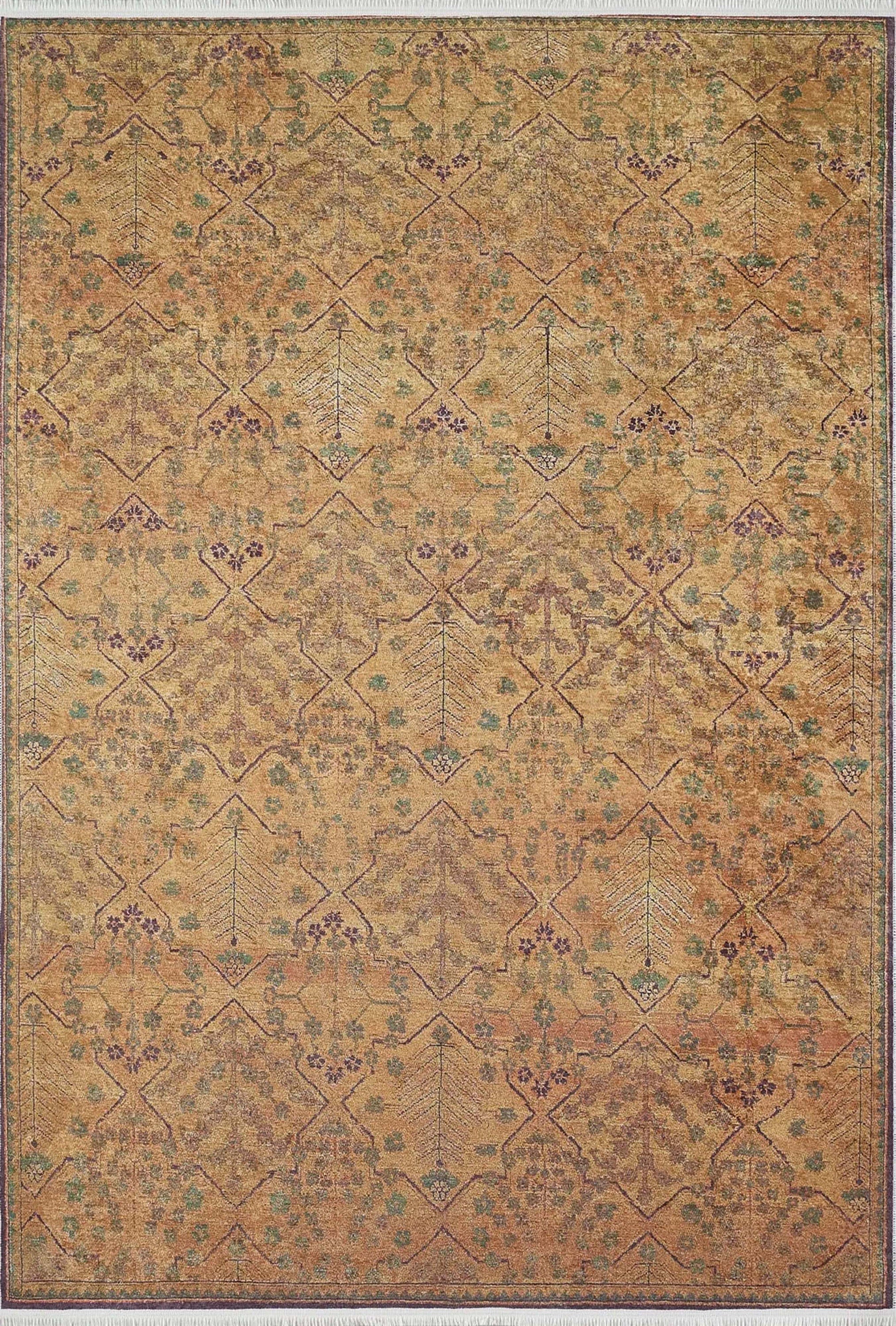 Tuni Traditional Oushak brownish yellow Turkish Rug-Fame Rugs-2'x3'ft 60x90cm-fame