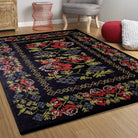 Tupia Rose Black Karabagh Floral Kilim Rug-Fame Rugs-2'x3'ft 60x90cm-fame