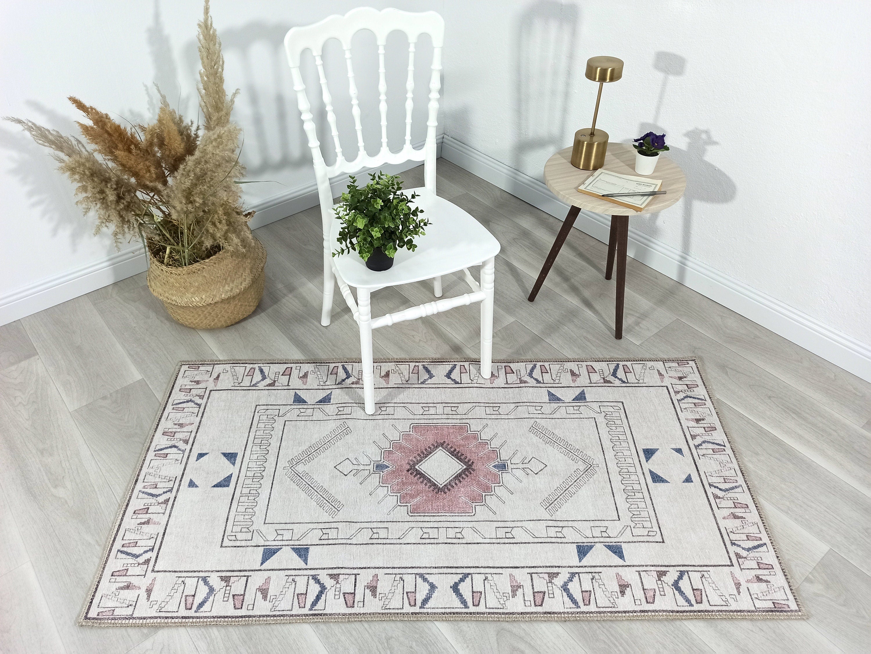 Tuta Rug Turkish Neutral Medallion white Beige Rug-Rugs-Fame Rugs-2'x3' ft 60x90 cm-fame