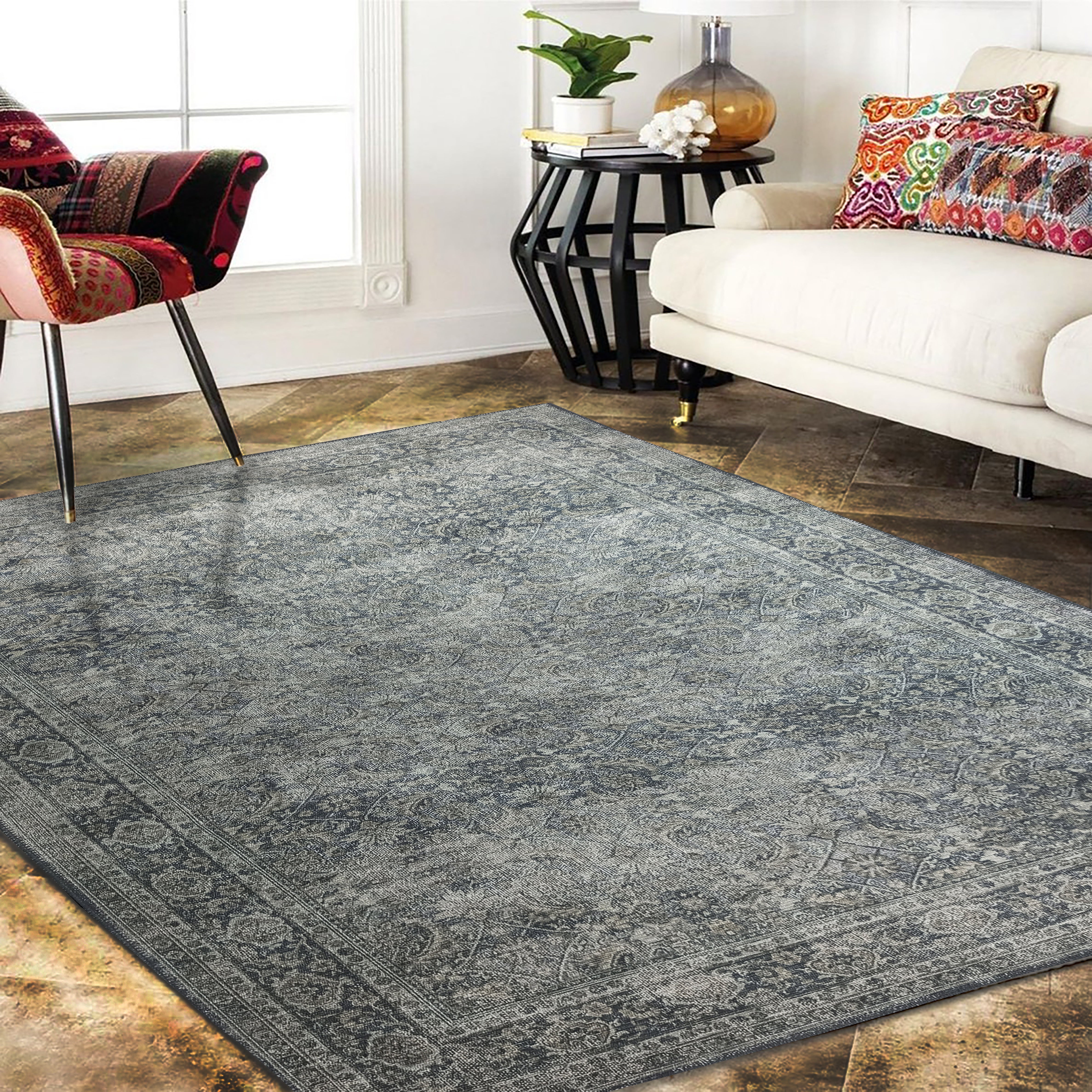 Valerie Distressed Persian Newburg Green & Olive Rug-famerugs-2&#39;x3&#39; ft 60x90cm-fame