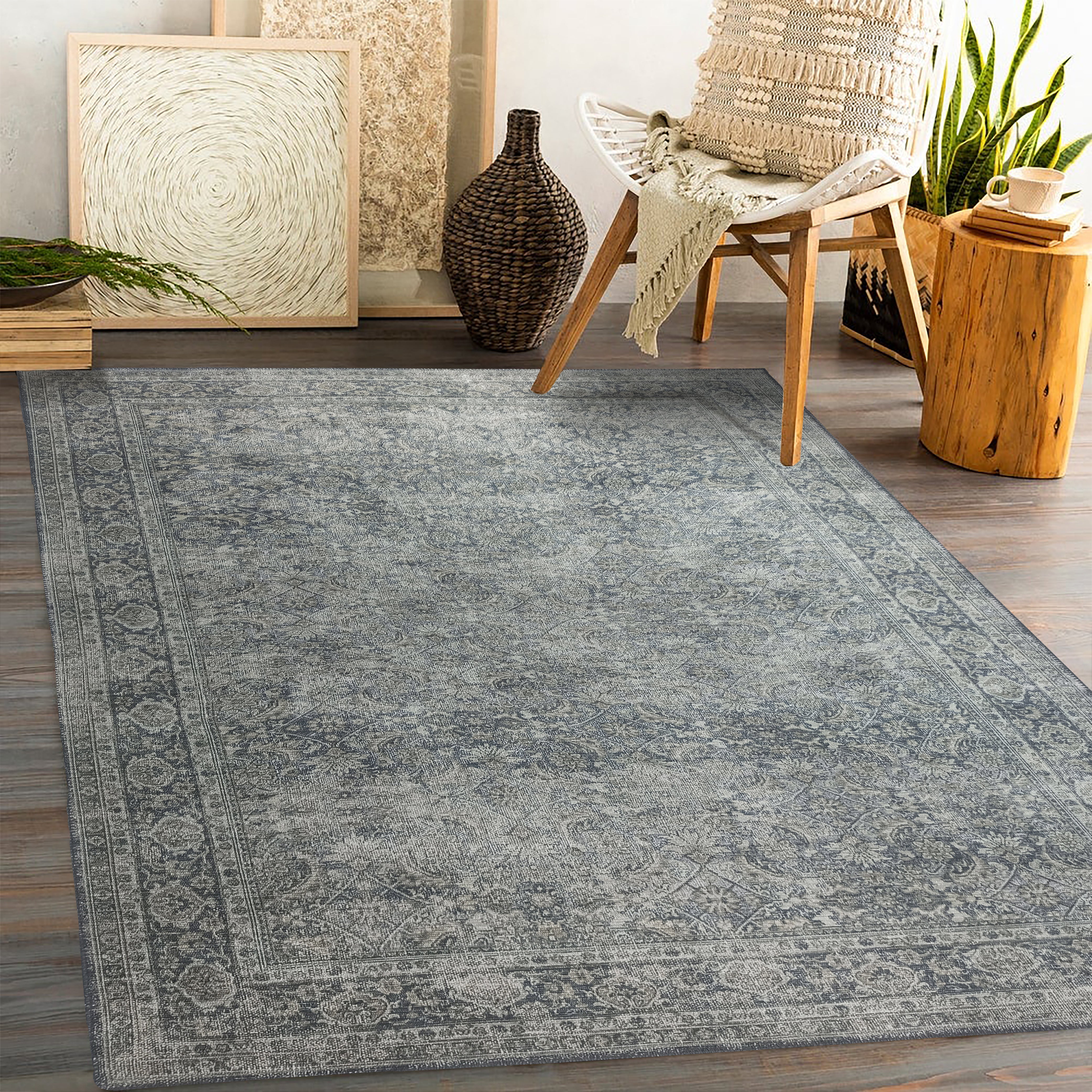 Valerie Distressed Persian Newburg Green & Olive Rug-famerugs-2&#39;x3&#39; ft 60x90cm-fame