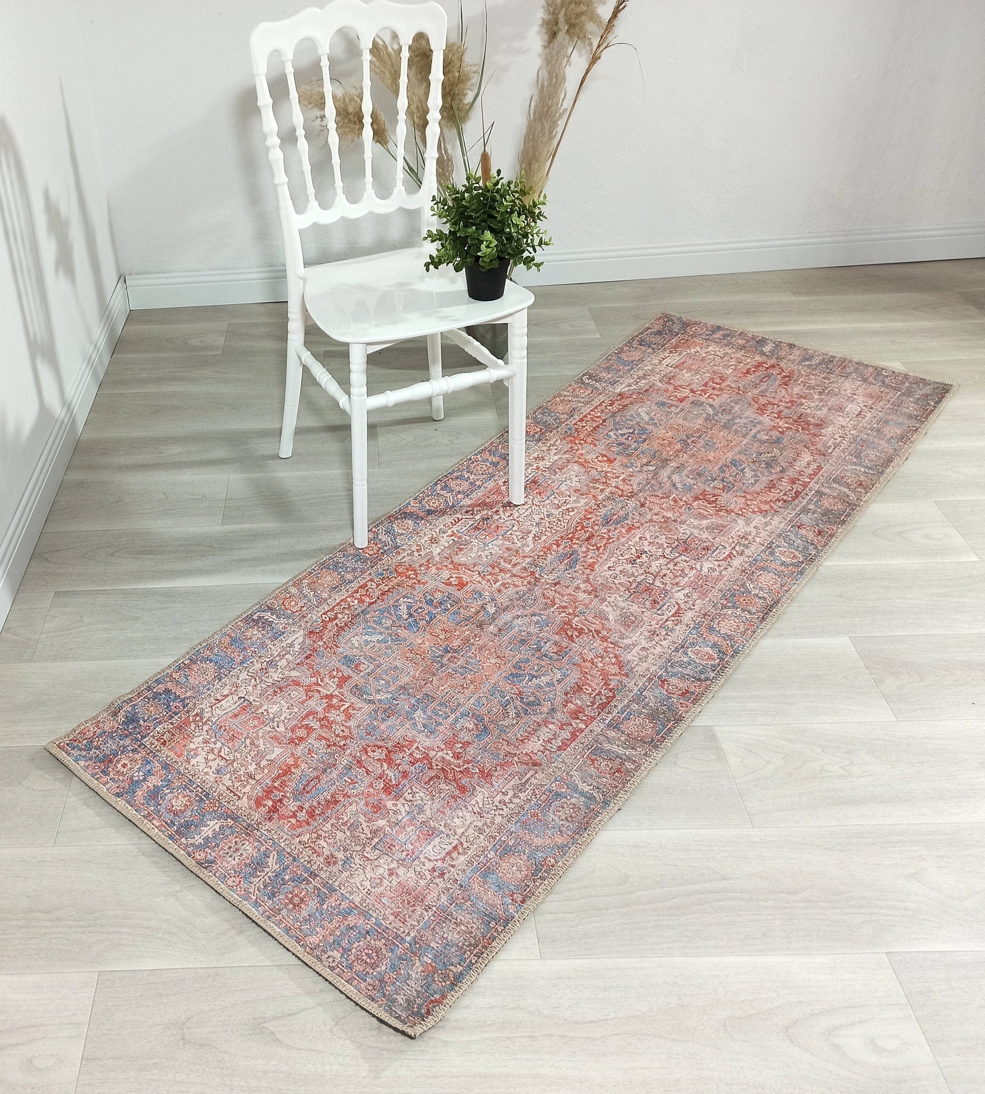 Valvia RugTurkish Terracotta Red Beige Sky Blue Rug-Rugs-Fame Rugs-2'x3' ft 60x90 cm-fame