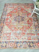 Vintage Persian Rug, Terracotta Brunt Orange Distressed Yellow Geometric Tribal Area Rugs Unique Boho Luxury Living Room Dining Bedroom-famerugs-5'x7' ft 150x210 cm-fame