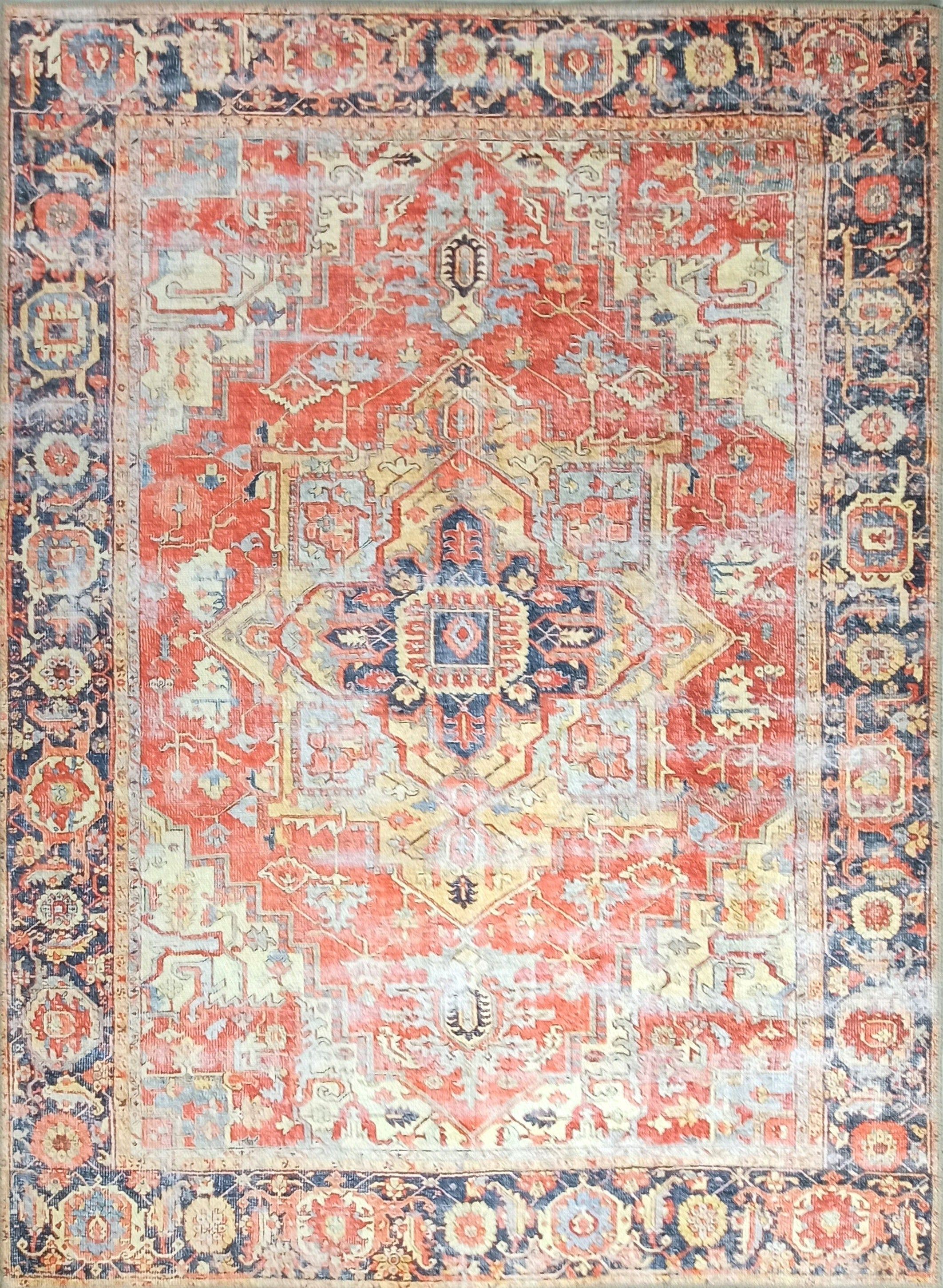 Vintage Persian Rug, Terracotta Brunt Orange Distressed Yellow Geometric Tribal Area Rugs Unique Boho Luxury Living Room Dining Bedroom-famerugs-5'x7' ft 150x210 cm-fame