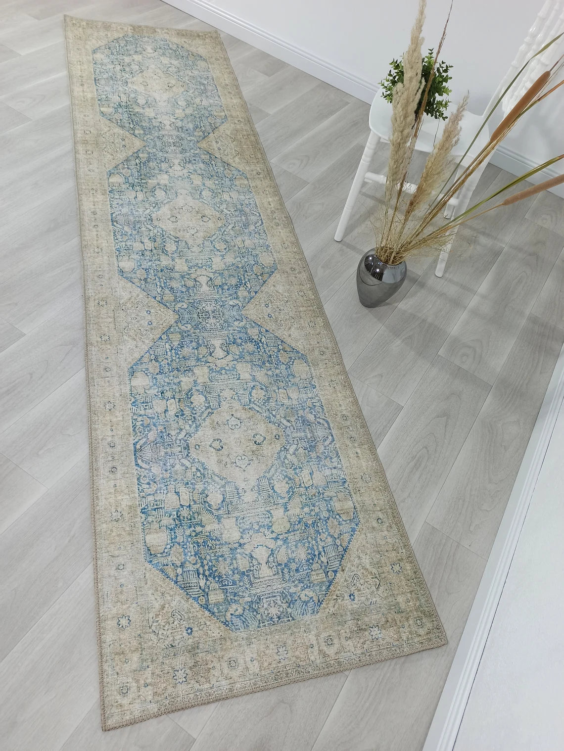 Vova Rug Neutral Turkish Beige Green Faded Blue Medallion Rug-Rugs-Fame Rugs-2'x3' ft 60x90 cm-fame