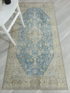 Vova Rug Neutral Turkish Beige Green Faded Blue Medallion Rug-Rugs-Fame Rugs-2'x3' ft 60x90 cm-fame