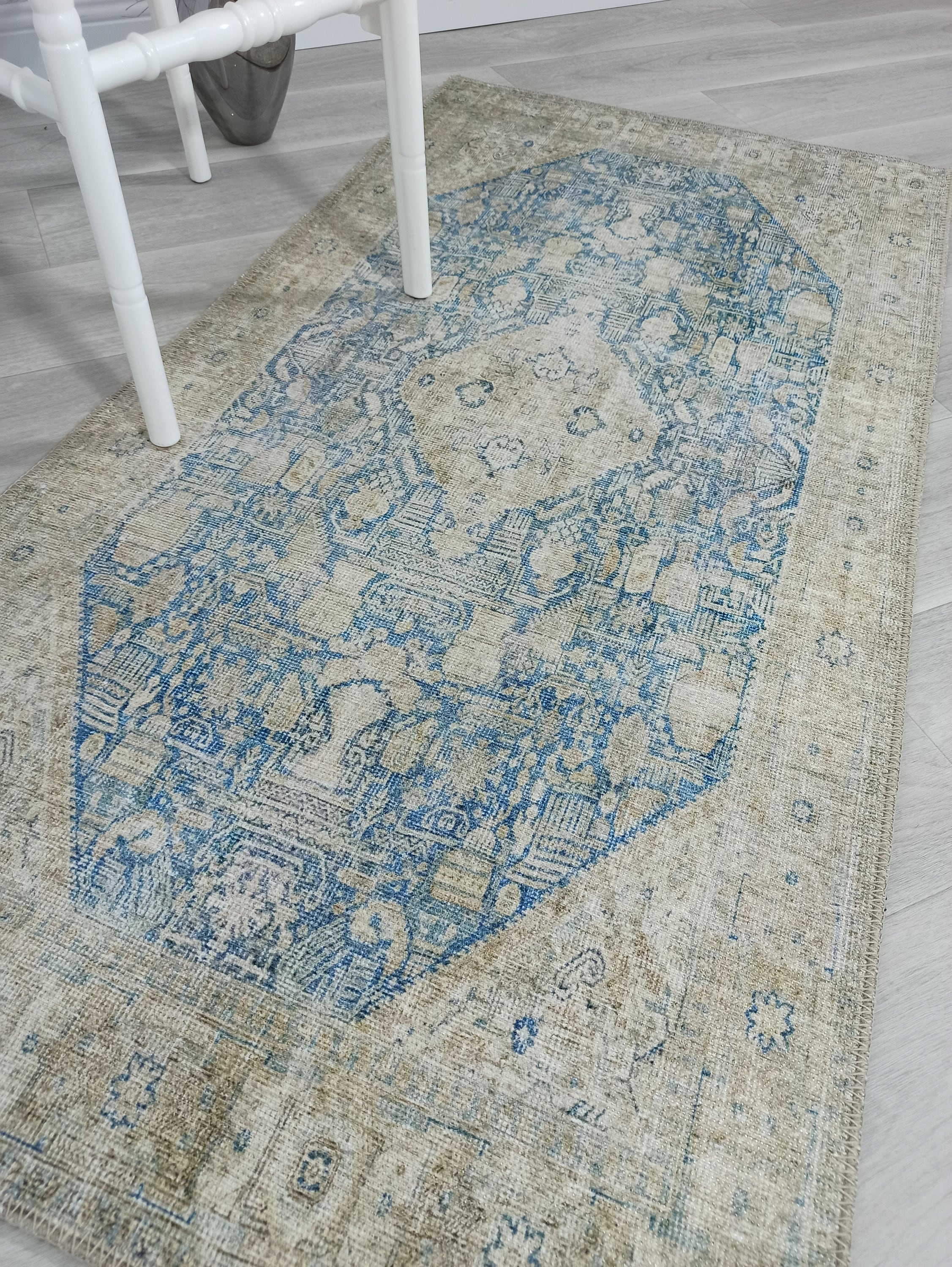 Vova Rug Neutral Turkish Beige Green Faded Blue Medallion Rug-Rugs-Fame Rugs-2'x3' ft 60x90 cm-fame