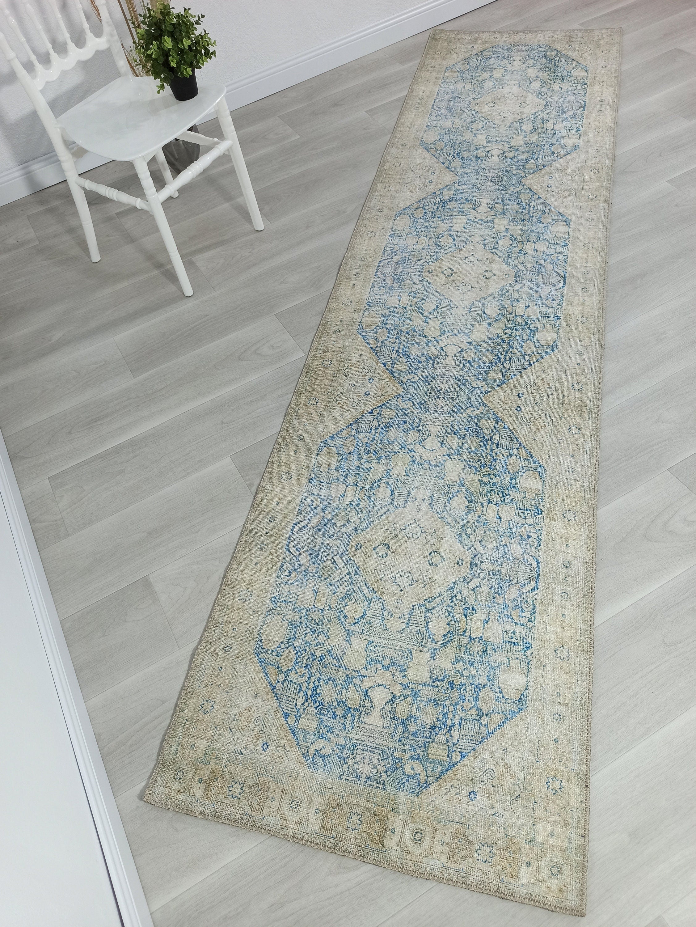 Vova Rug Neutral Turkish Beige Green Faded Blue Medallion Rug-Rugs-Fame Rugs-2'x3' ft 60x90 cm-fame