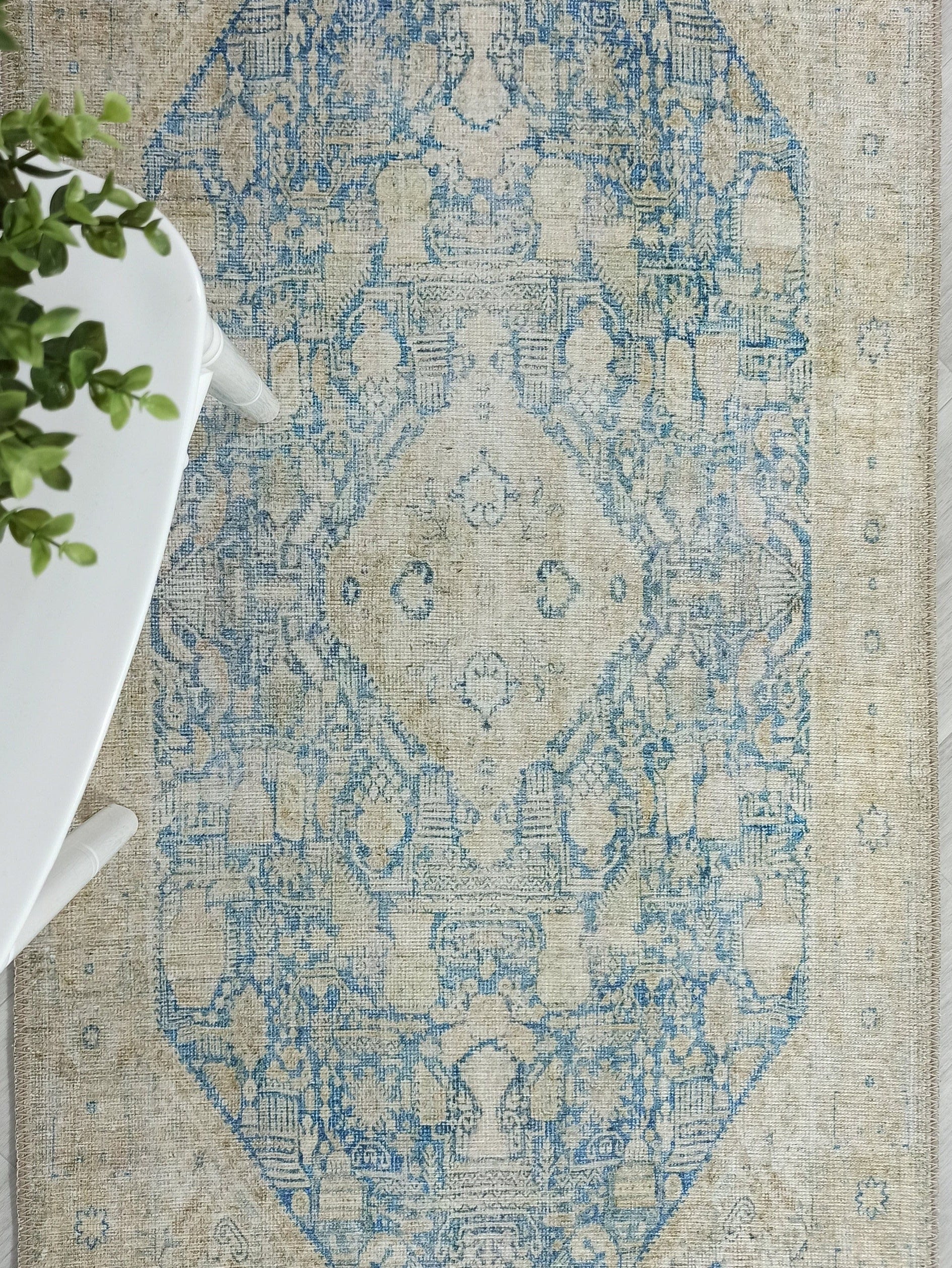 Vova Rug Neutral Turkish Beige Green Faded Blue Medallion Rug-Rugs-Fame Rugs-2'x3' ft 60x90 cm-fame