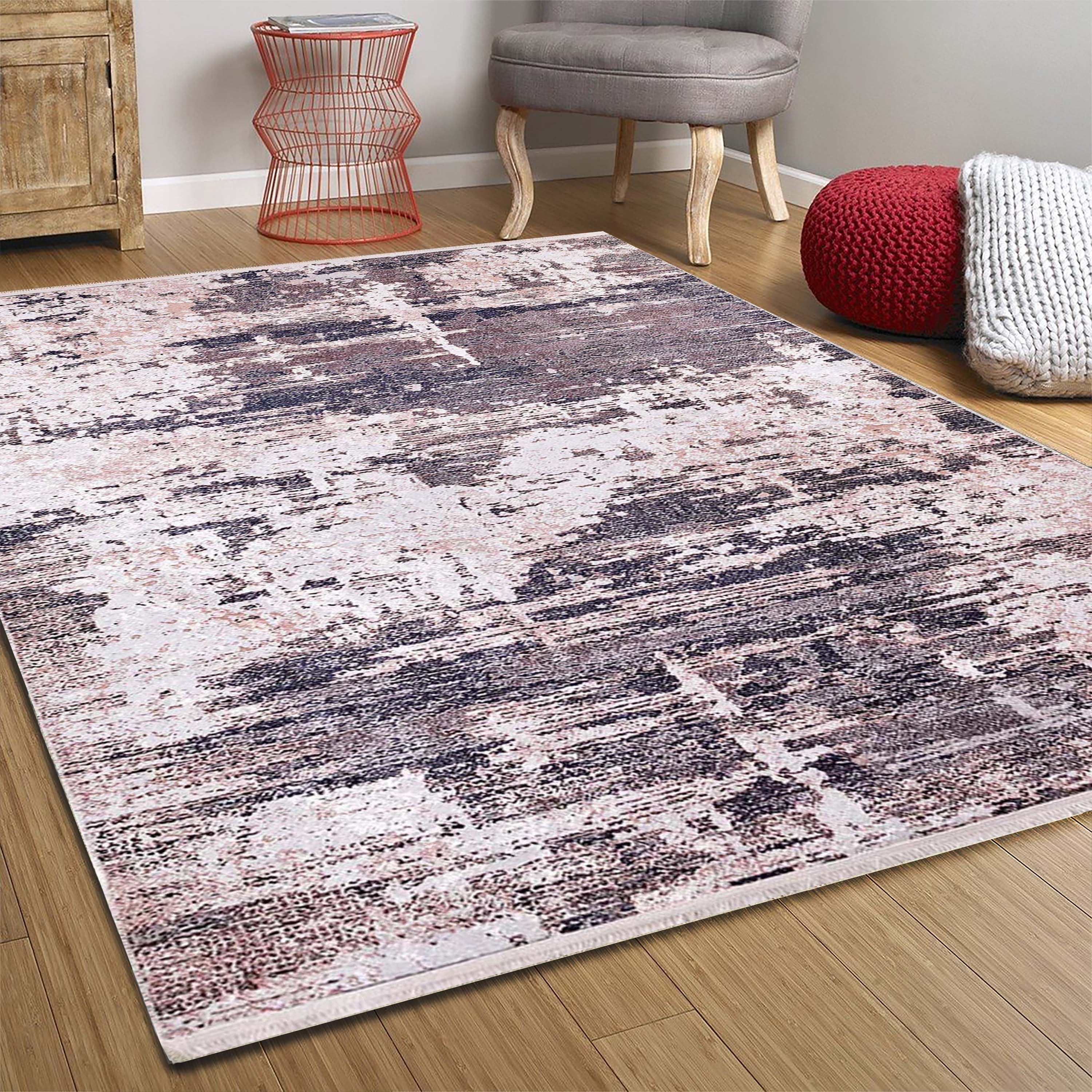 Yara Turkish Distressed Abstract Blush Pink & Green Rug-Fame Rugs-2'x3'ft 60x90cm-Blush Brown-fame