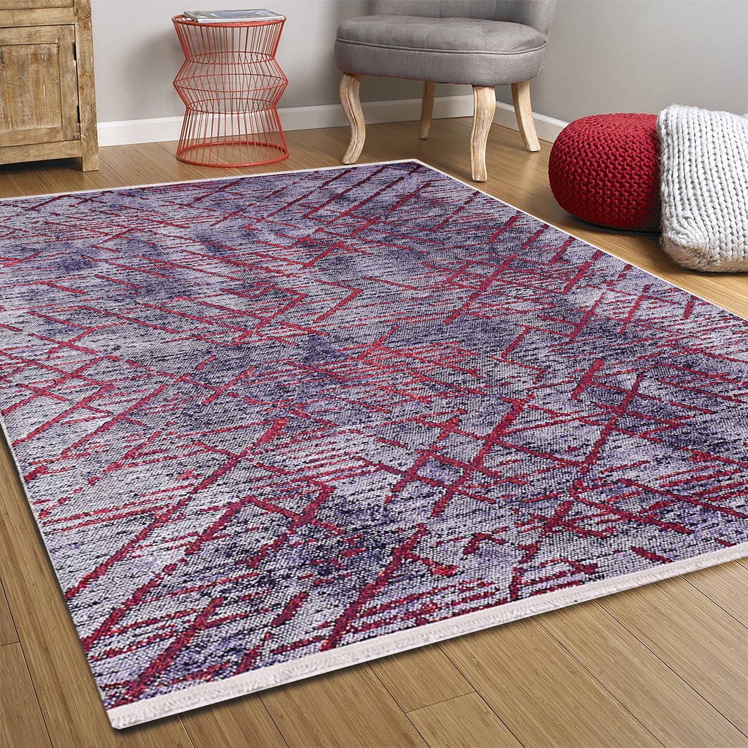 Yaz Distressed Navy Blue Red Rug-Fame Rugs-2'x3'ft 60x90cm-fame