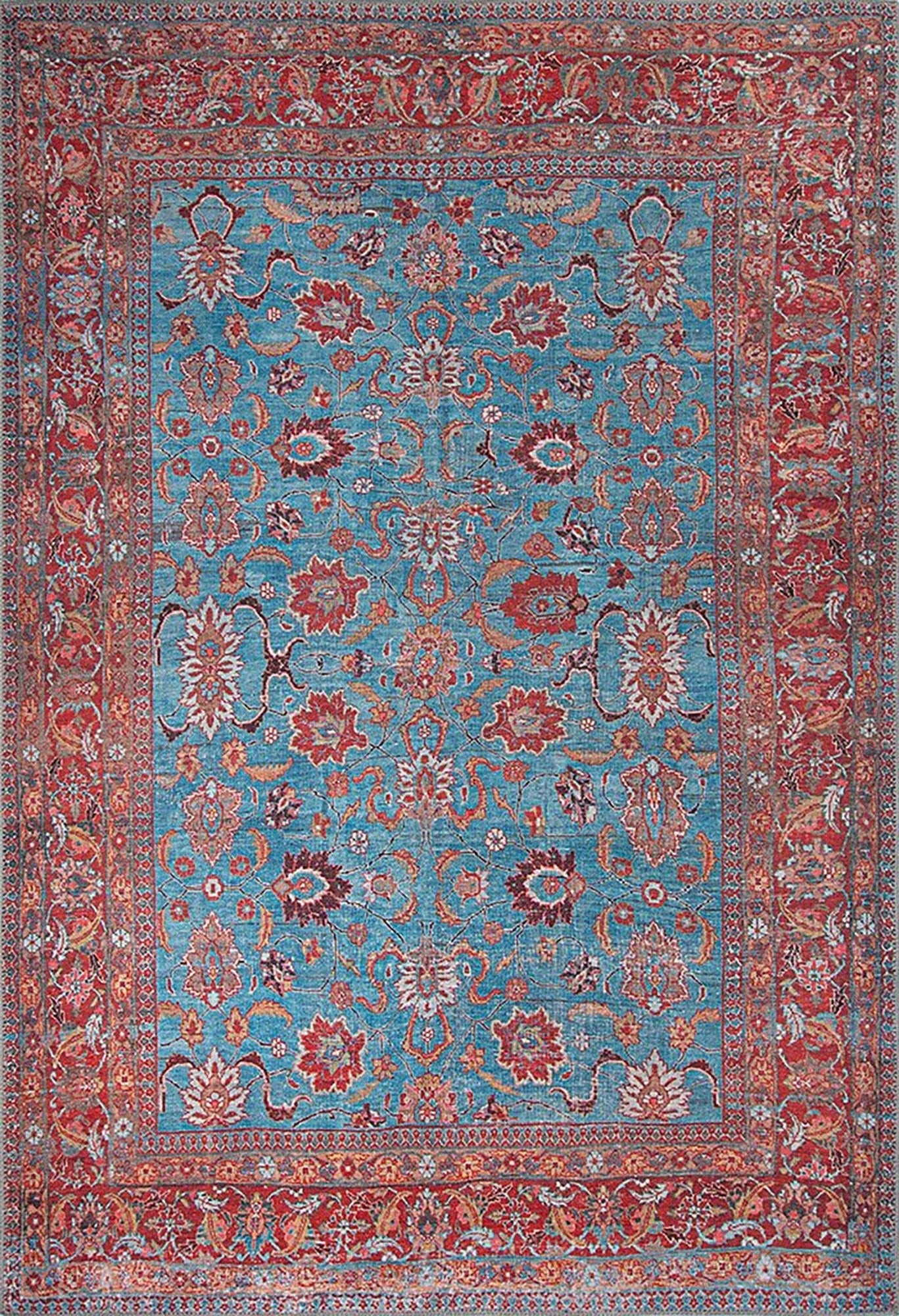 Zara Rug Persian Teal Red Rug Floral Rug-Rugs-Fame Rugs-2'x3' ft 60x90 cm-fame