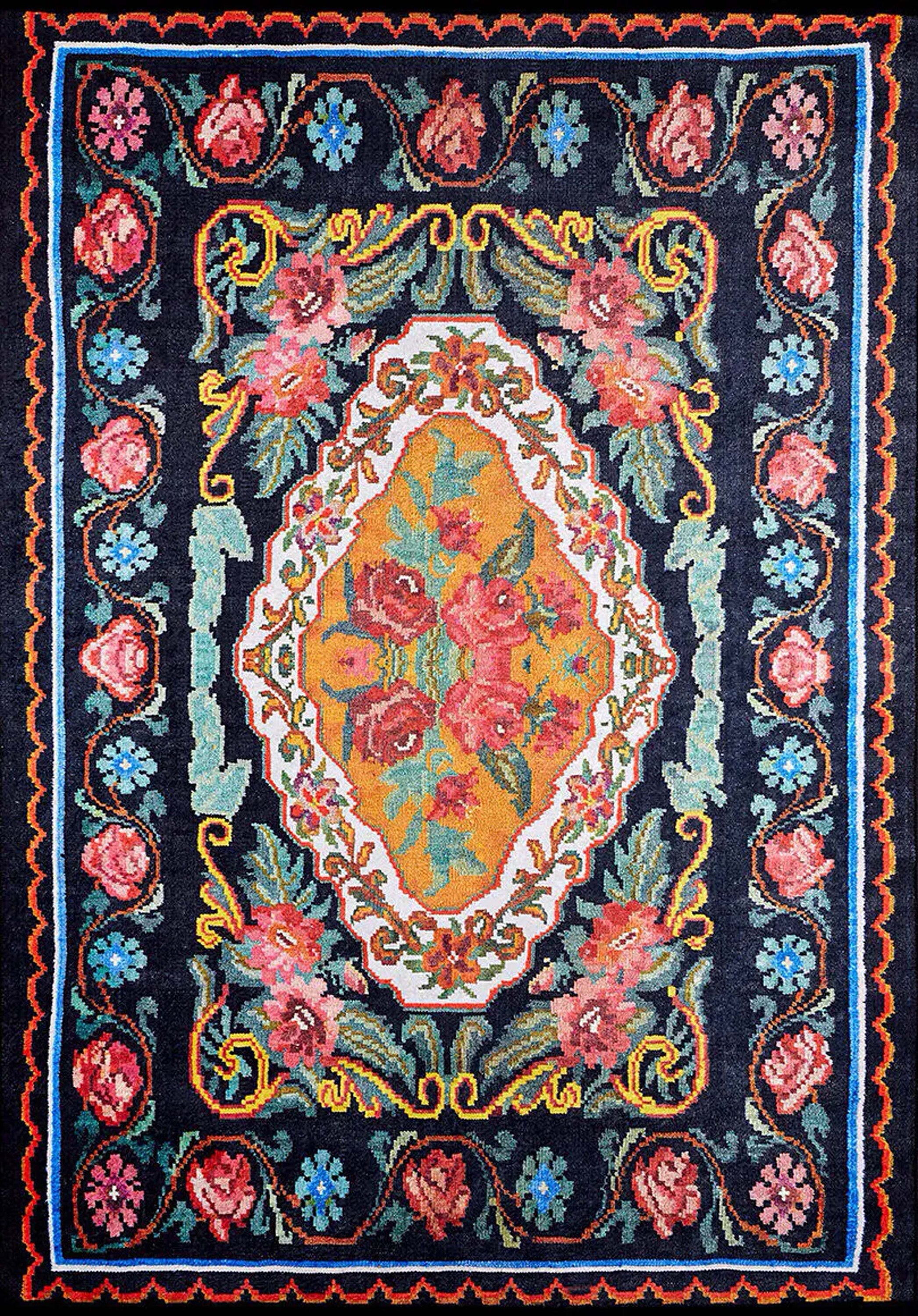 Zarka Turkish Colorful Karabagh Rug-Fame Rugs-2'x3'ft 60x90cm-fame