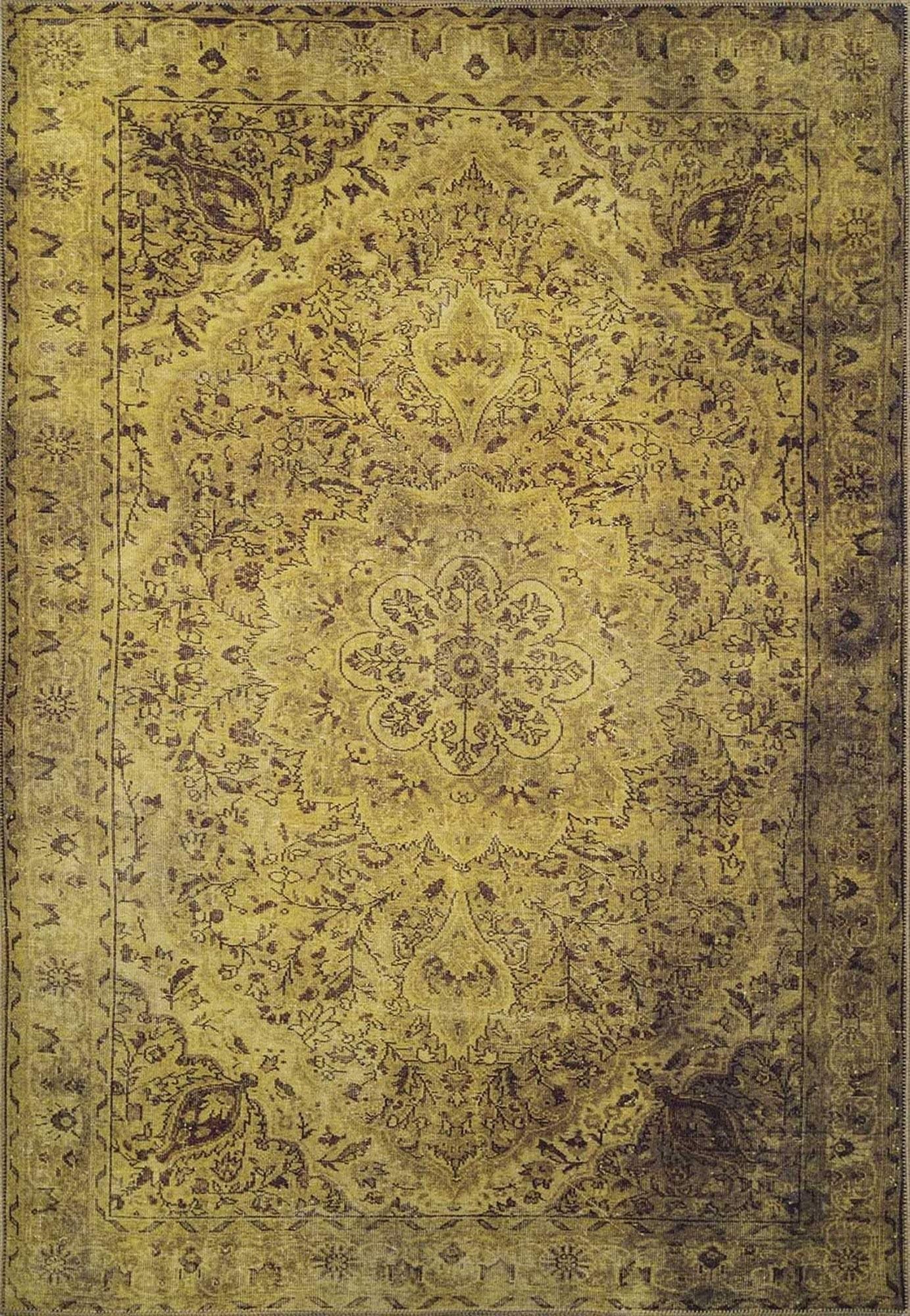 Zoya Oriental Yellow Over-dyed Brown Rug-Rugs-Fame Rugs-2'x3' ft 60x90 cm-fame