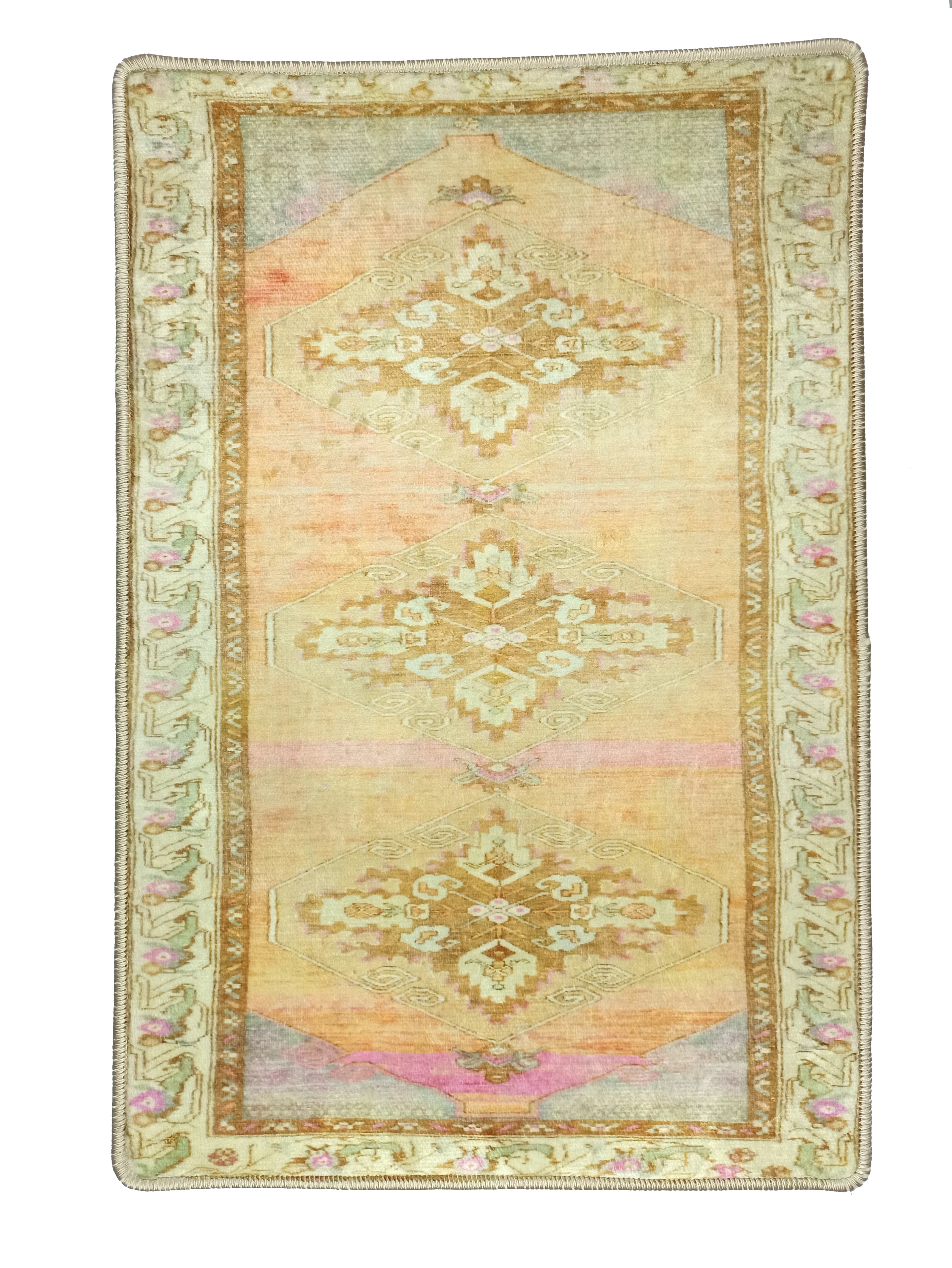 2x3 Persian Rug, Vintage Faded Orange Yellow Gold Entryway Door Floor Mat Rug Bedroom Non-slip Bath Bathroom Kitchen Small Doormat Decor Rug - famerugs