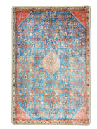 2x3 Persian Rug, Vintage Blue Faded Blush Terracotta Entryway Bedside Door Floor Mat Safe Entry Non slip Bath Kitchen Doormat Boho Soft Rugs