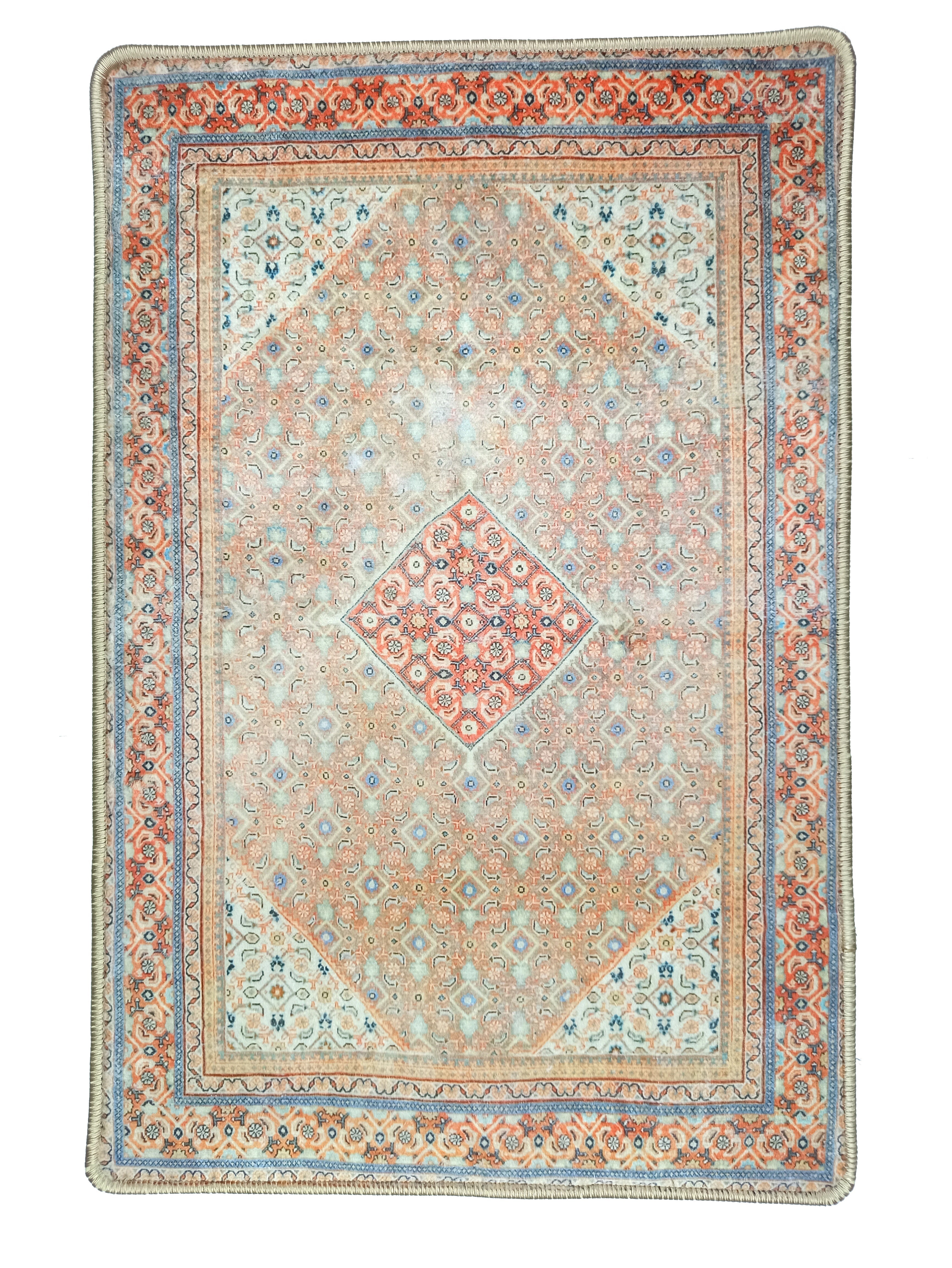 2x3 Persian Rug, Kashan Faded Orange Vintage Blue Entryway Door Floor Mat Rug Anti-slip Non slip Bath Bathroom Kitchen Doormat Rugs Decor - famerugs