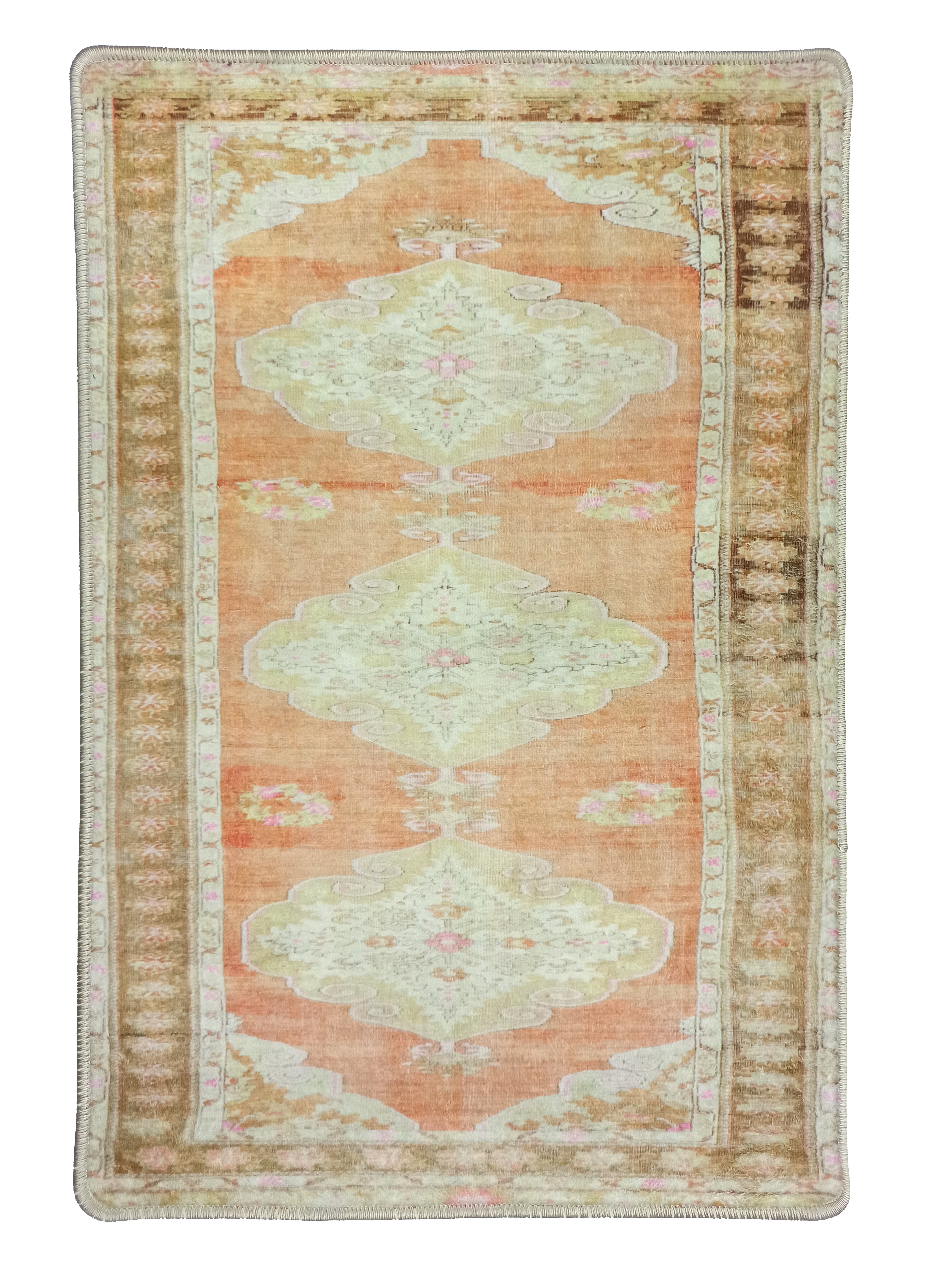 2x3 Persian Rug, Faded Orange Beige Vintage Gold Entryway Door Floor Mat Rug Bedroom Non slip Bath Bathroom Kitchen Small Doormat Rugs Decor - famerugs