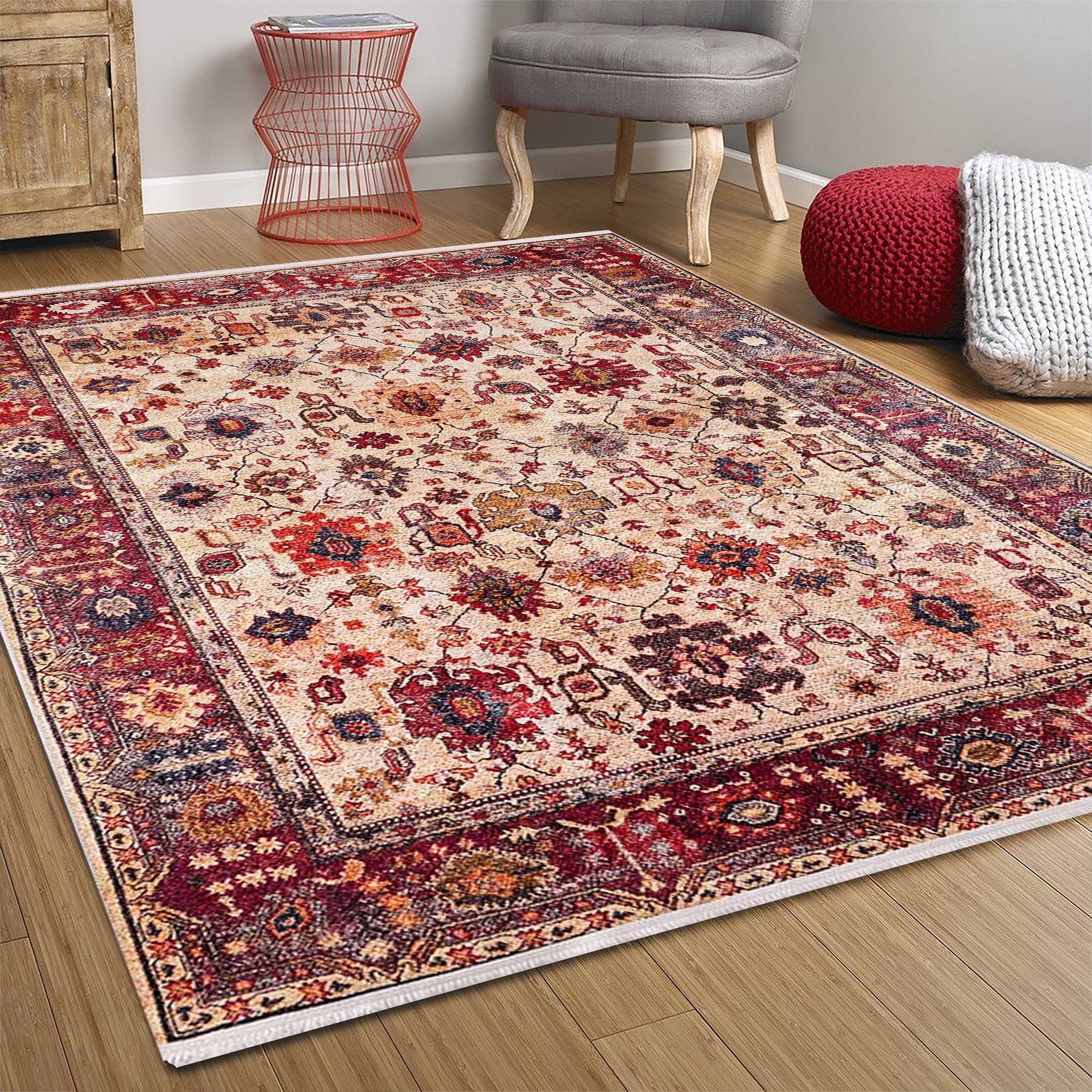 Afra Turkish Oushak Red Beige Rug-Fame Rugs-2'x3'ft 60x90cm-fame