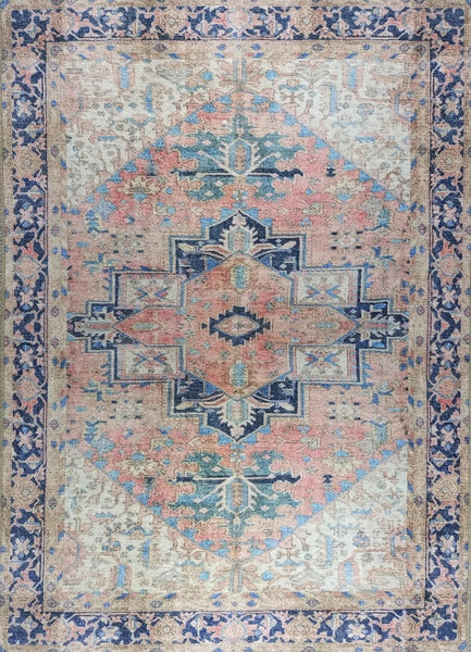 HARA Mini  Faded Persian Heriz Pattern Beige & Blue Oriental Rug, Geo –  Fame Living