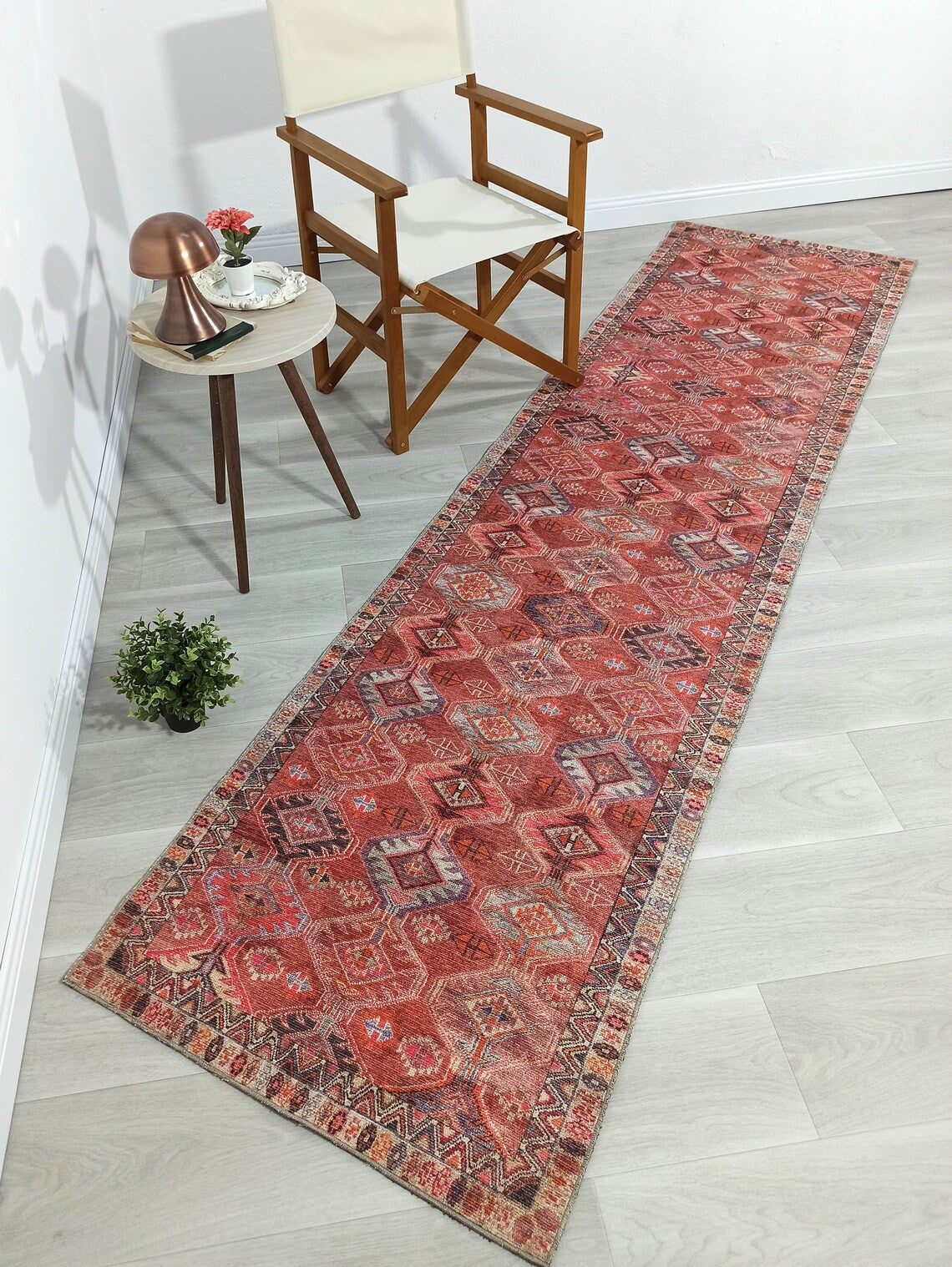 Kaki Rug Turkish Vintage Terracotta Red Orange Pink Rug