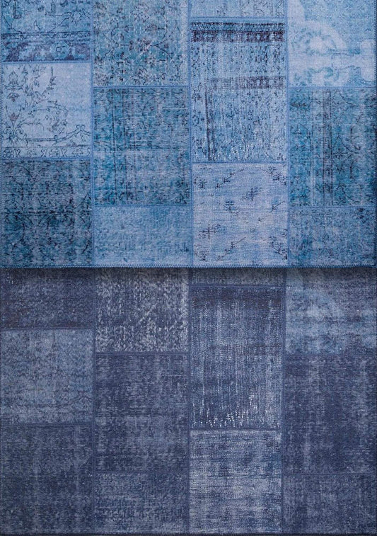 Tapis contemporain patchwork bleu turc et bleu marine Patcha