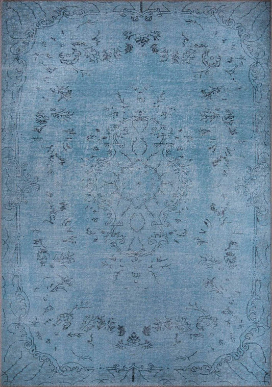 Türkischer Isparta-Teppich mit verblasstem blauem Blumenmuster