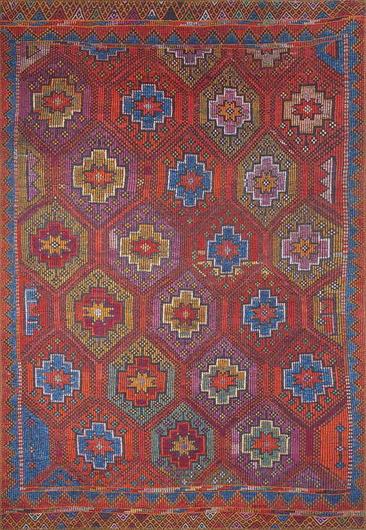 Tapis Rava turc Kilim rouge à motif coloré