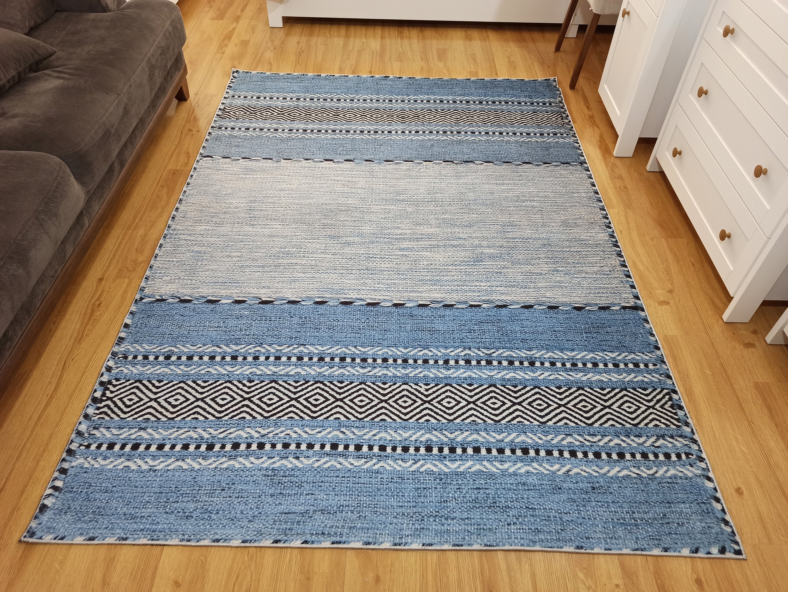 Elise Rug Turkish Blue Gray Modern Rug - famerugs