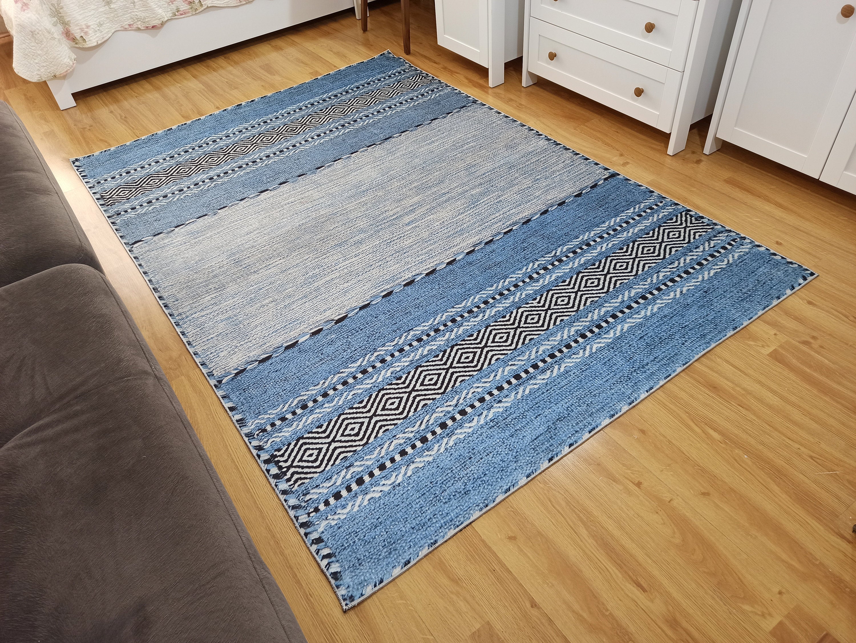 Elise Rug Turkish Blue Gray Modern Rug - famerugs