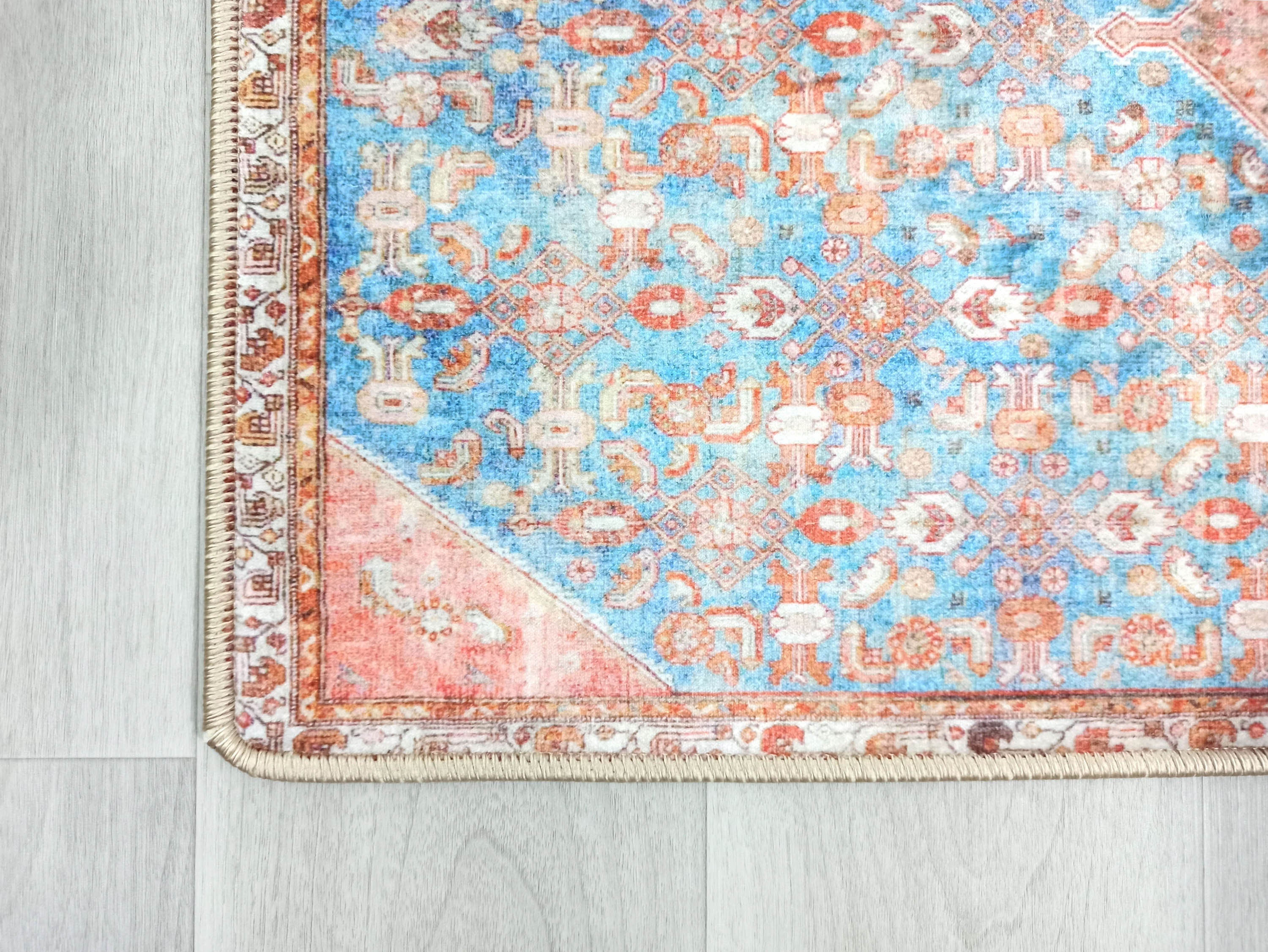 2x3 Persian Rug, Vintage Blue Faded Blush Terracotta Entryway Bedside Door Floor Mat Safe Entry Non slip Bath Kitchen Doormat Boho Soft Rugs