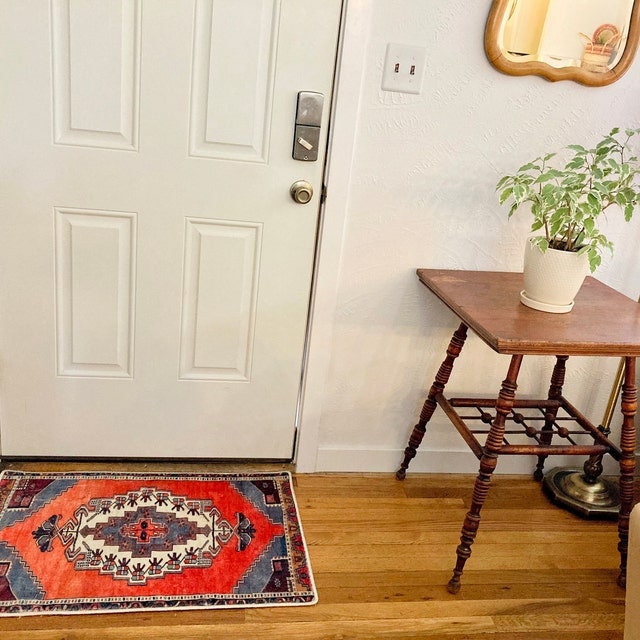 Doormat Rug, Square Rug, Small Runner Rug, Bathroom Rug, Vintage