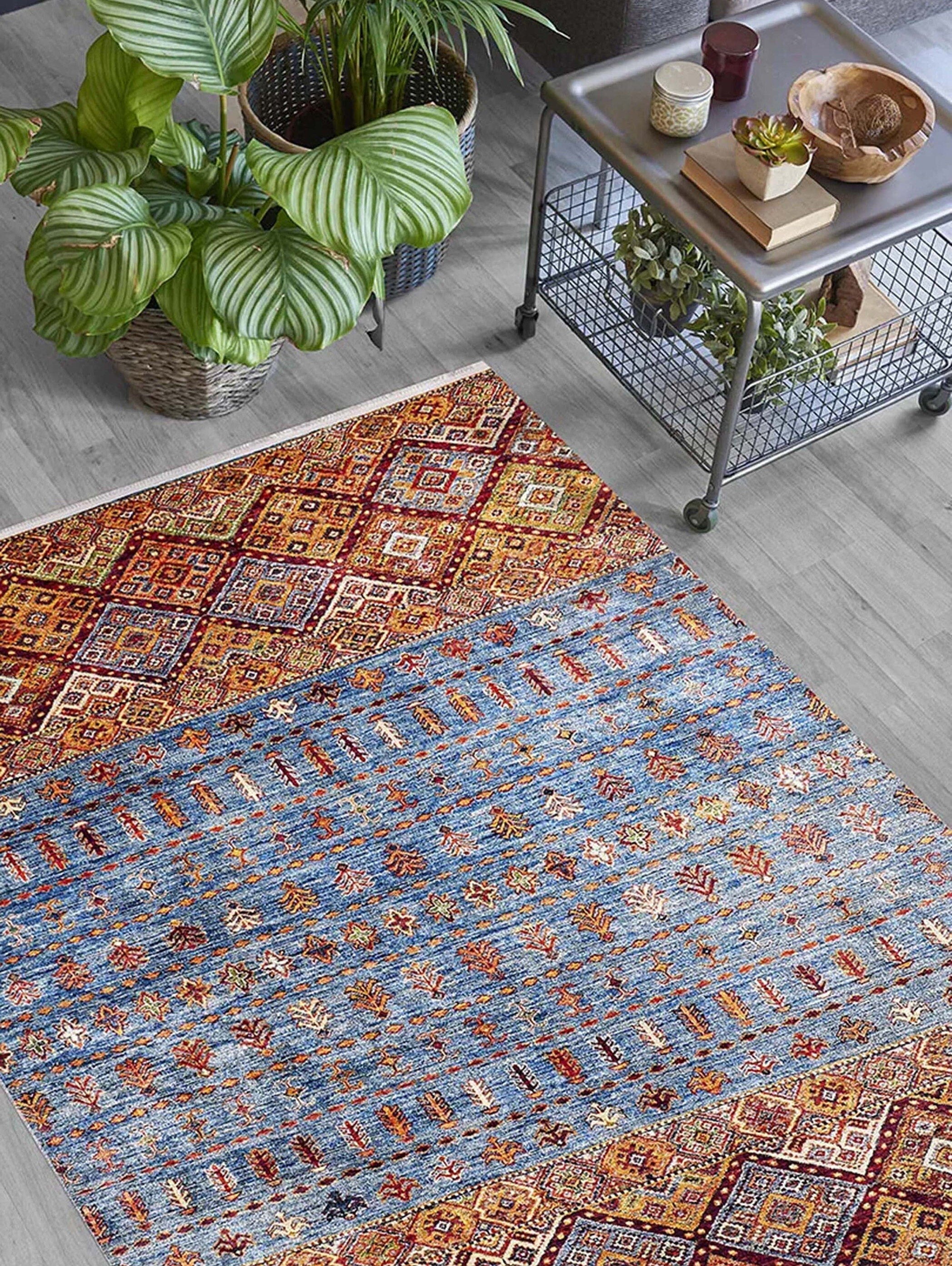 Benya Turkish Kilim Orange Blue Rug - famerugs