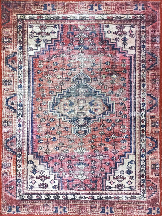 Türkischer Toka-Teppich in Pink und Rot